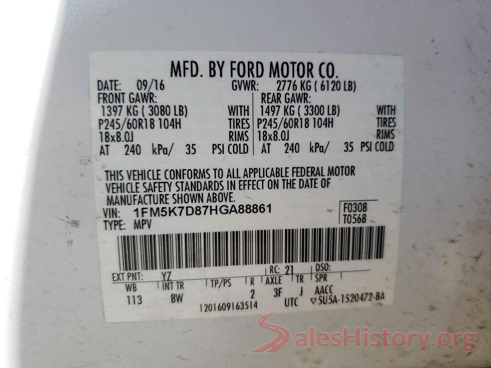 1FM5K7D87HGA88861 2017 FORD EXPLORER