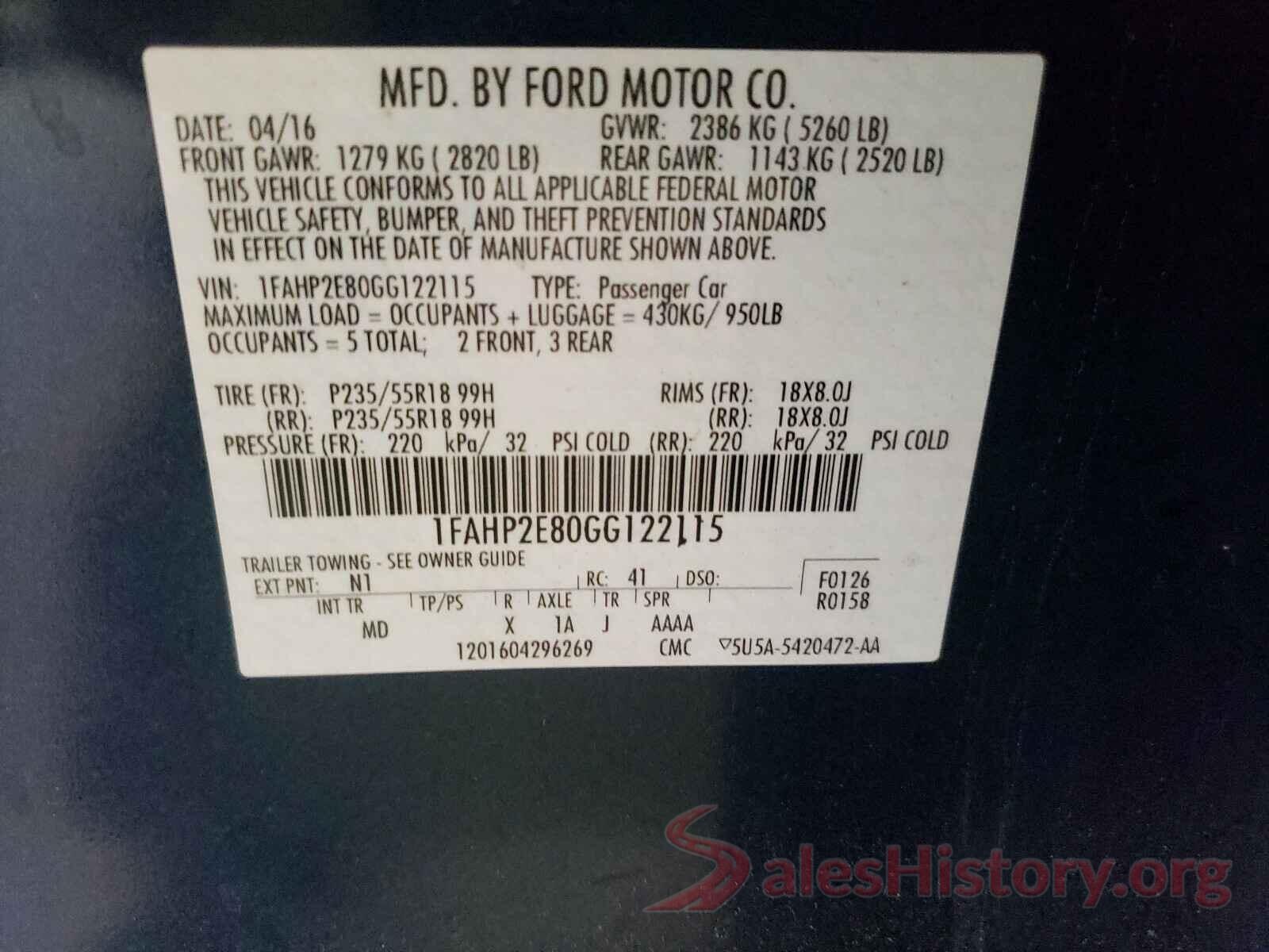 1FAHP2E80GG122115 2016 FORD TAURUS