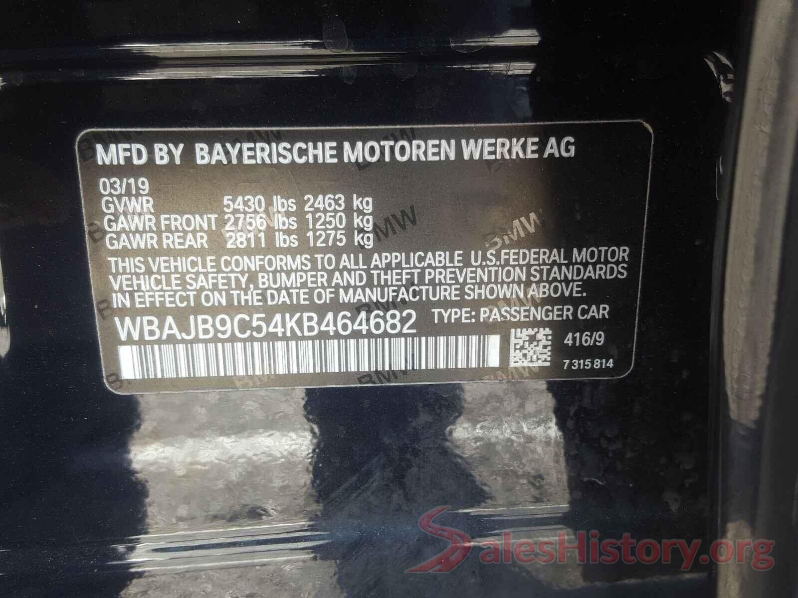 WBAJB9C54KB464682 2019 BMW M5