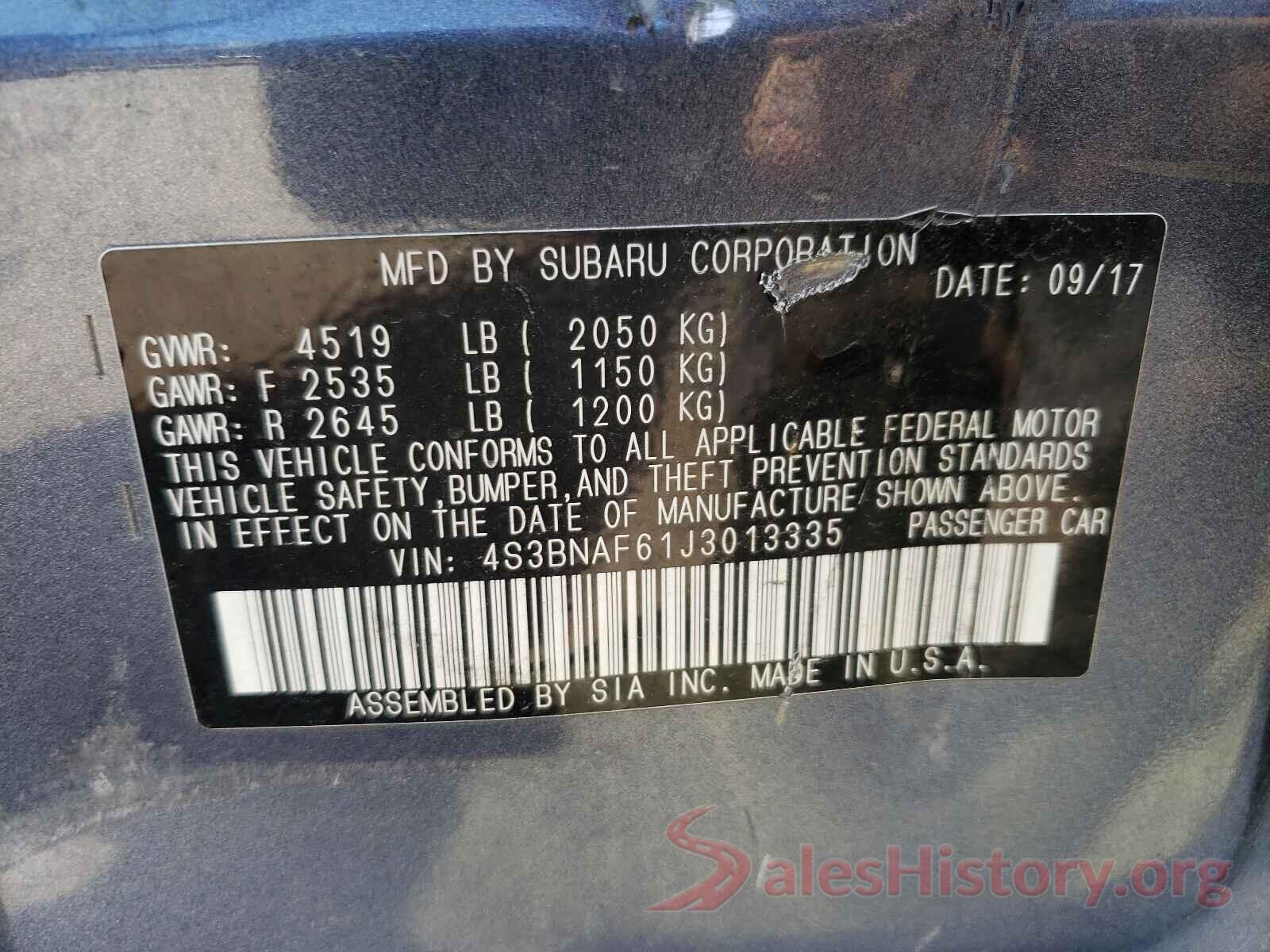 4S3BNAF61J3013335 2018 SUBARU LEGACY