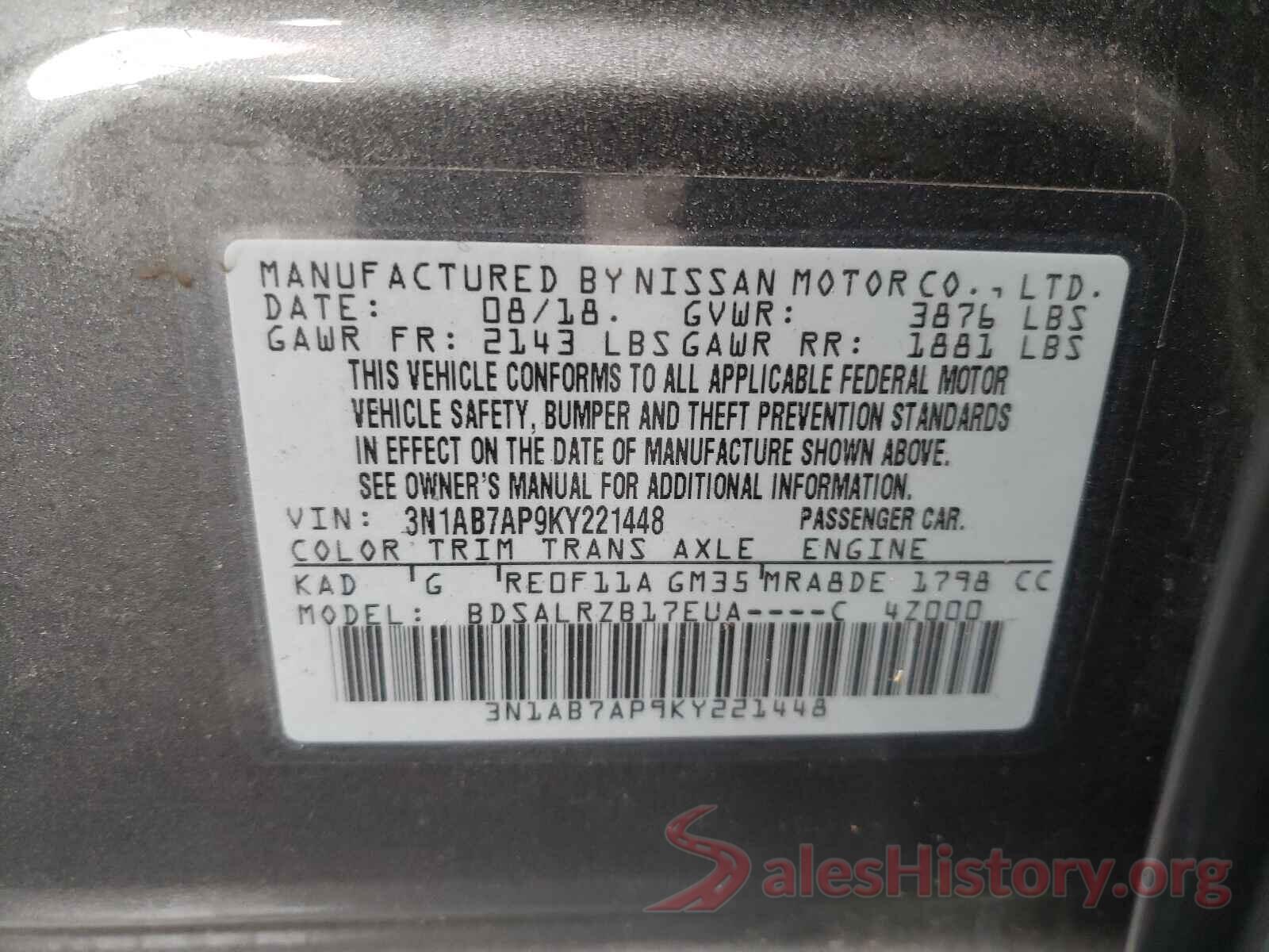 3N1AB7AP9KY221448 2019 NISSAN SENTRA