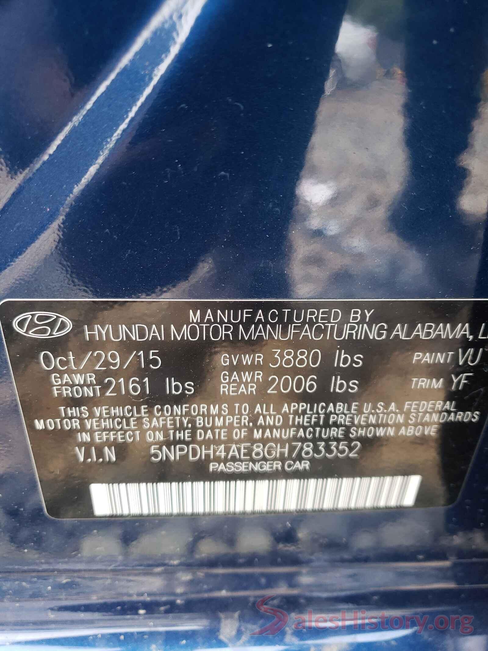 5NPDH4AE8GH783352 2016 HYUNDAI ELANTRA