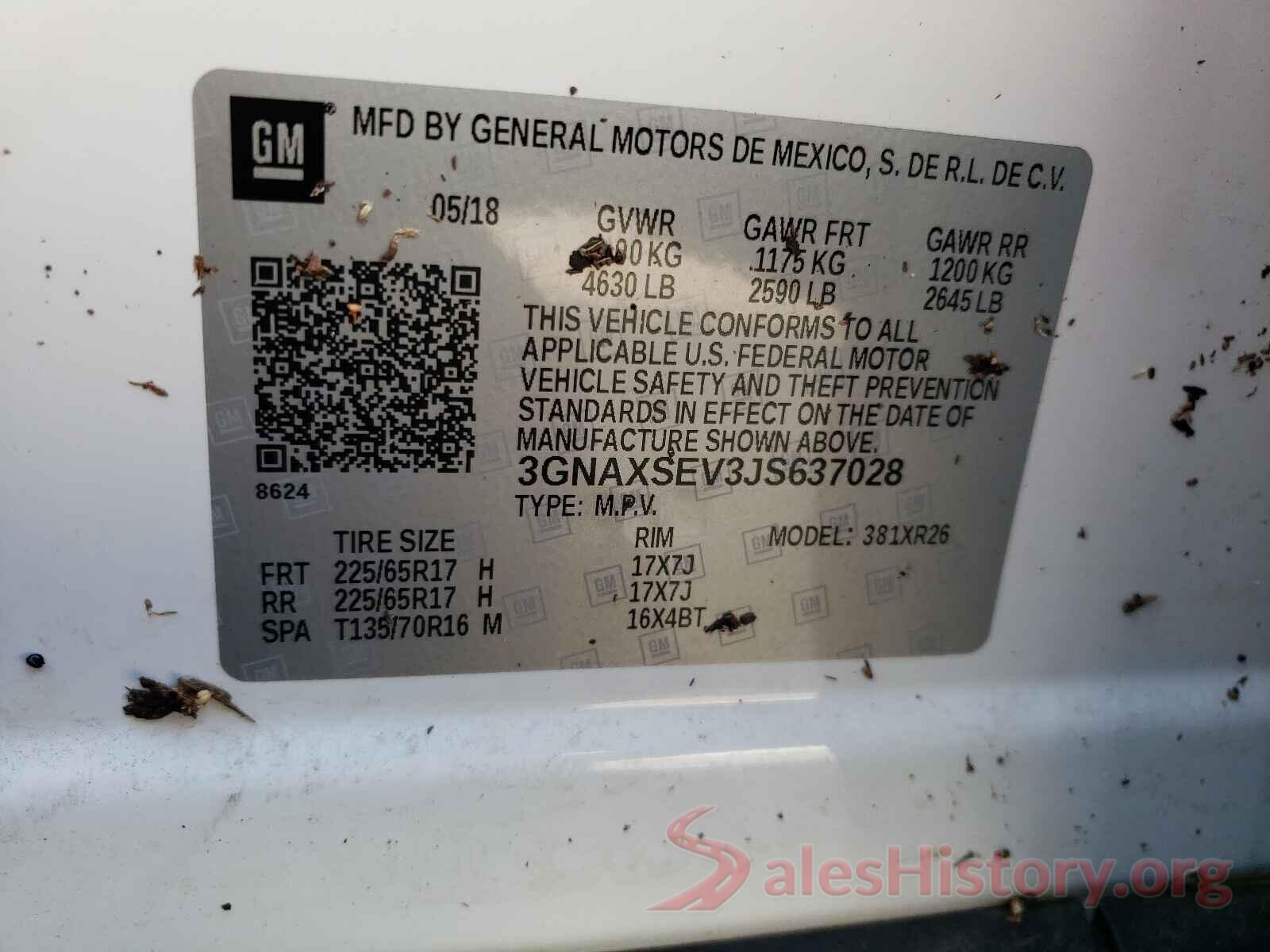 3GNAXSEV3JS637028 2018 CHEVROLET EQUINOX