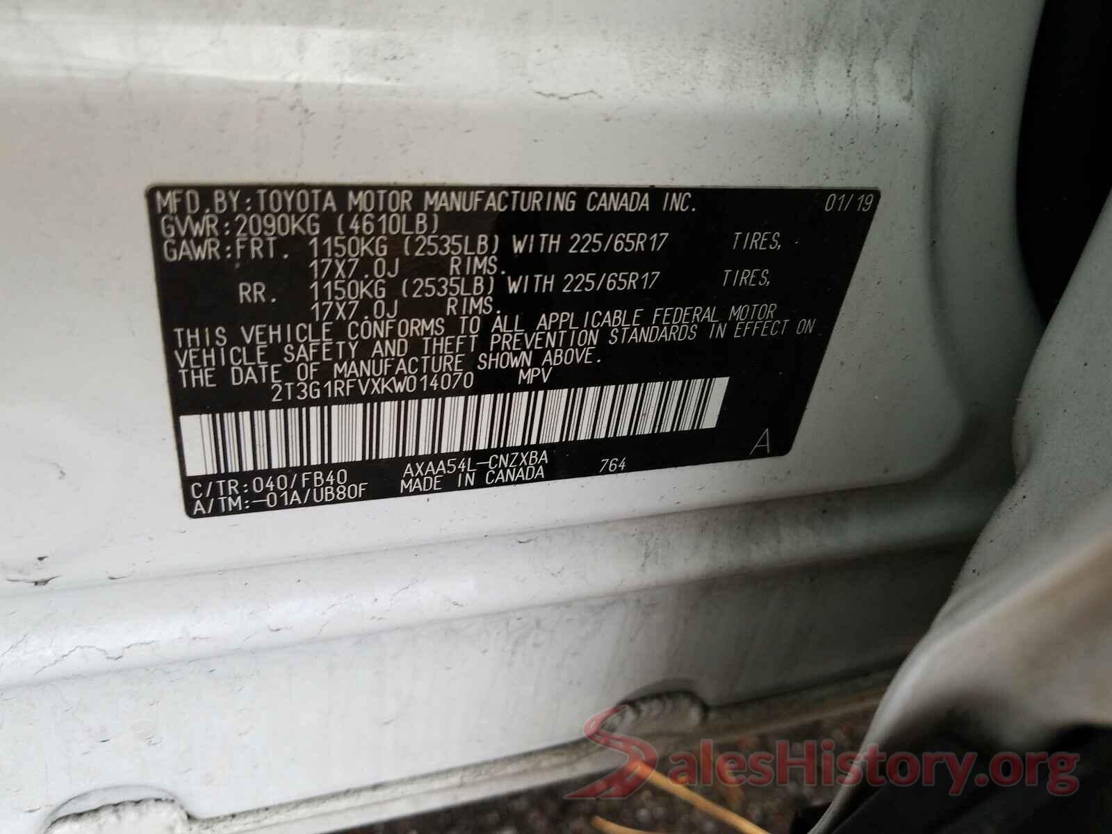 2T3G1RFVXKW014070 2019 TOYOTA RAV4