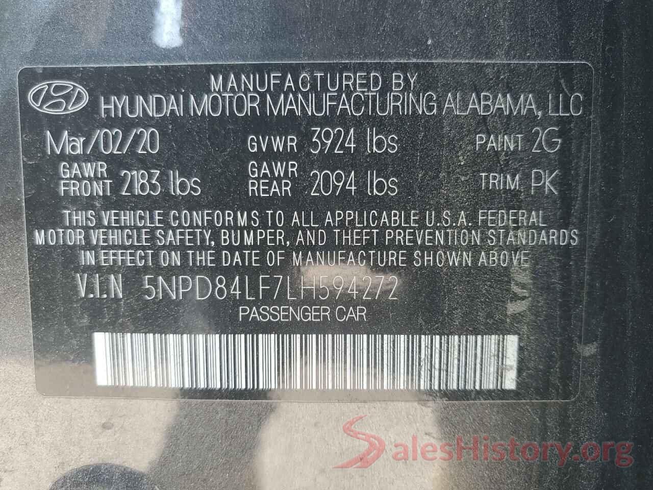 5NPD84LF7LH594272 2020 HYUNDAI ELANTRA