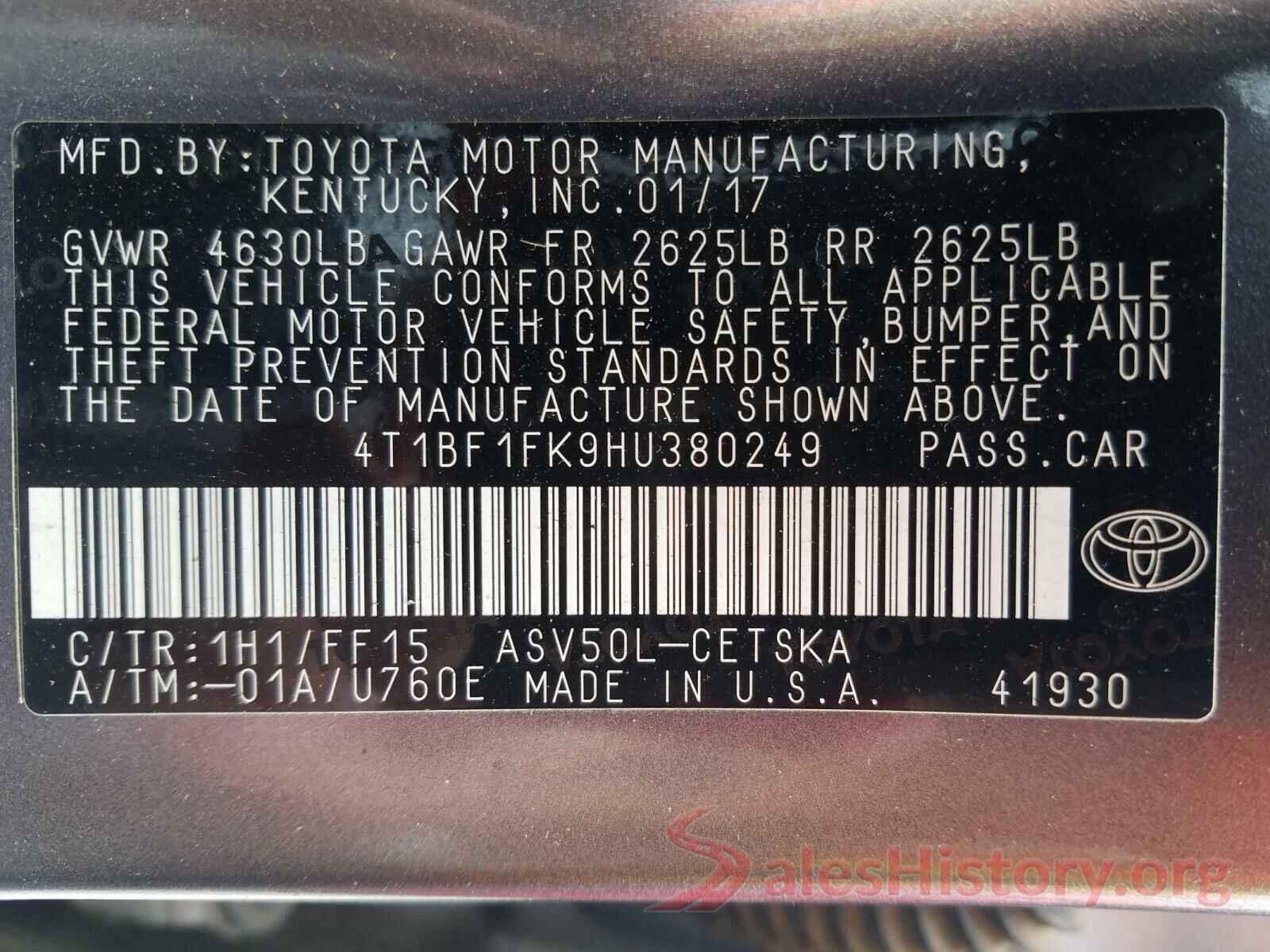 4T1BF1FK9HU380249 2017 TOYOTA CAMRY