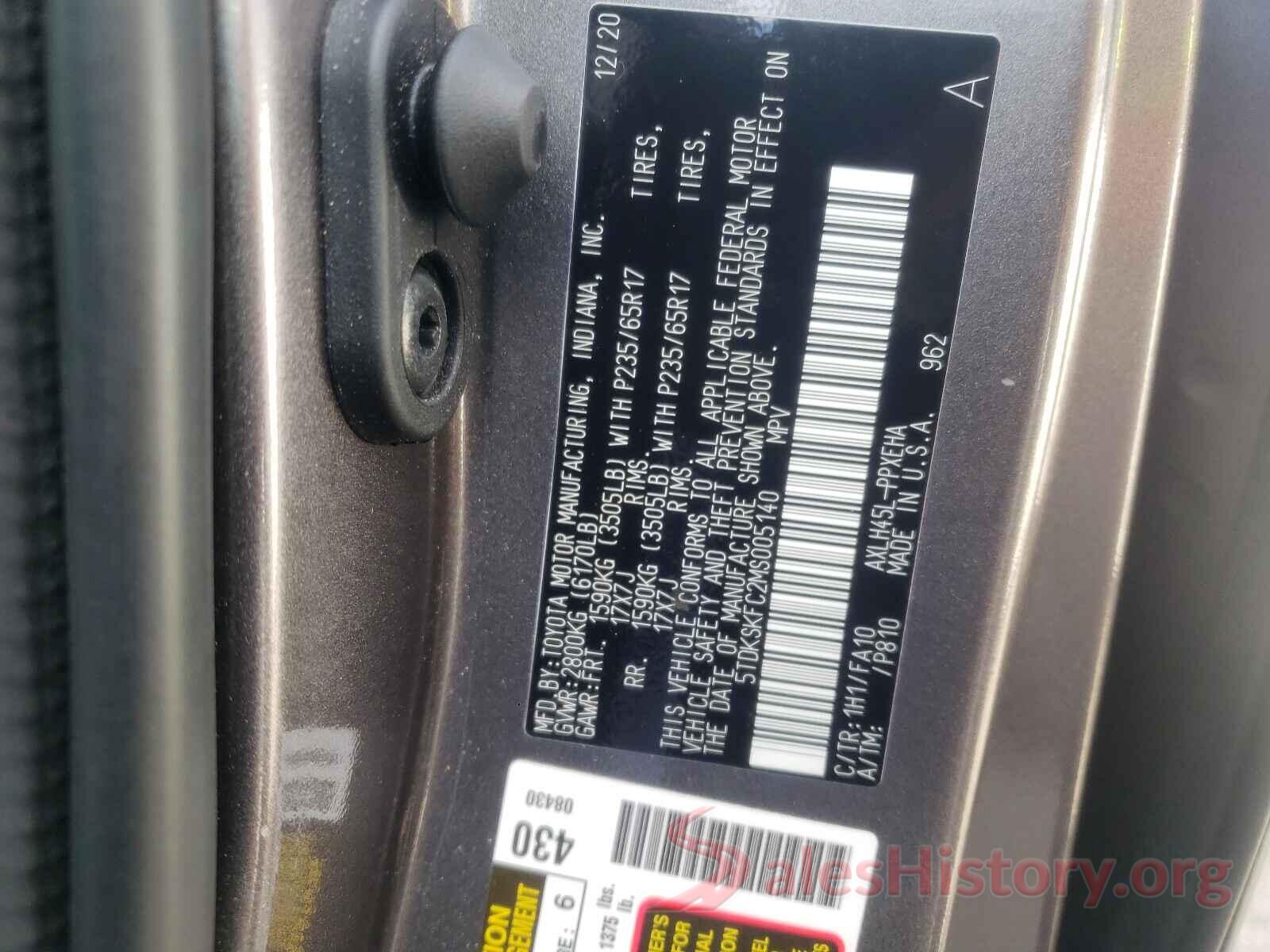 5TDKSKFC2MS005140 2021 TOYOTA SIENNA