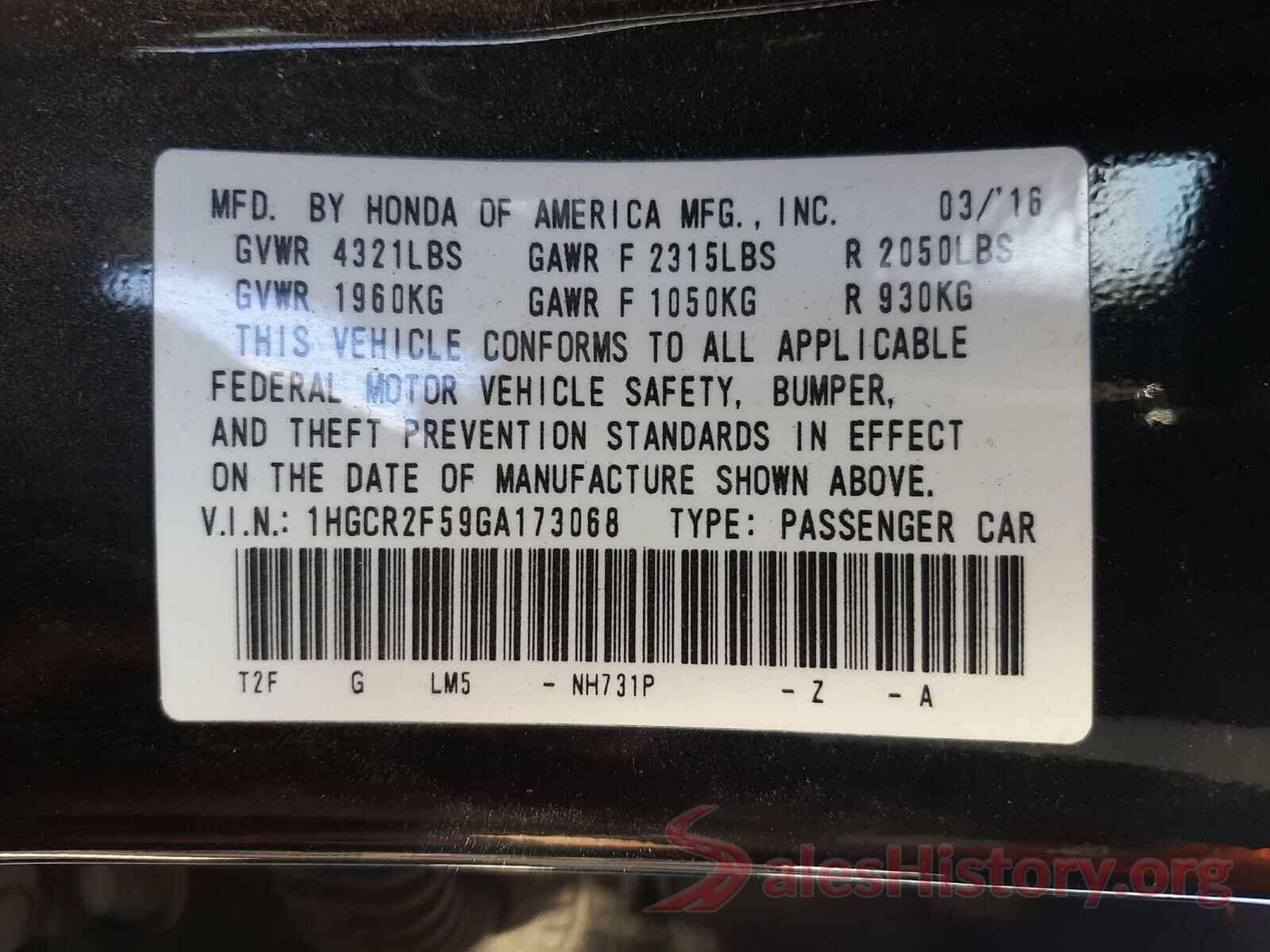 1HGCR2F59GA173068 2016 HONDA ACCORD