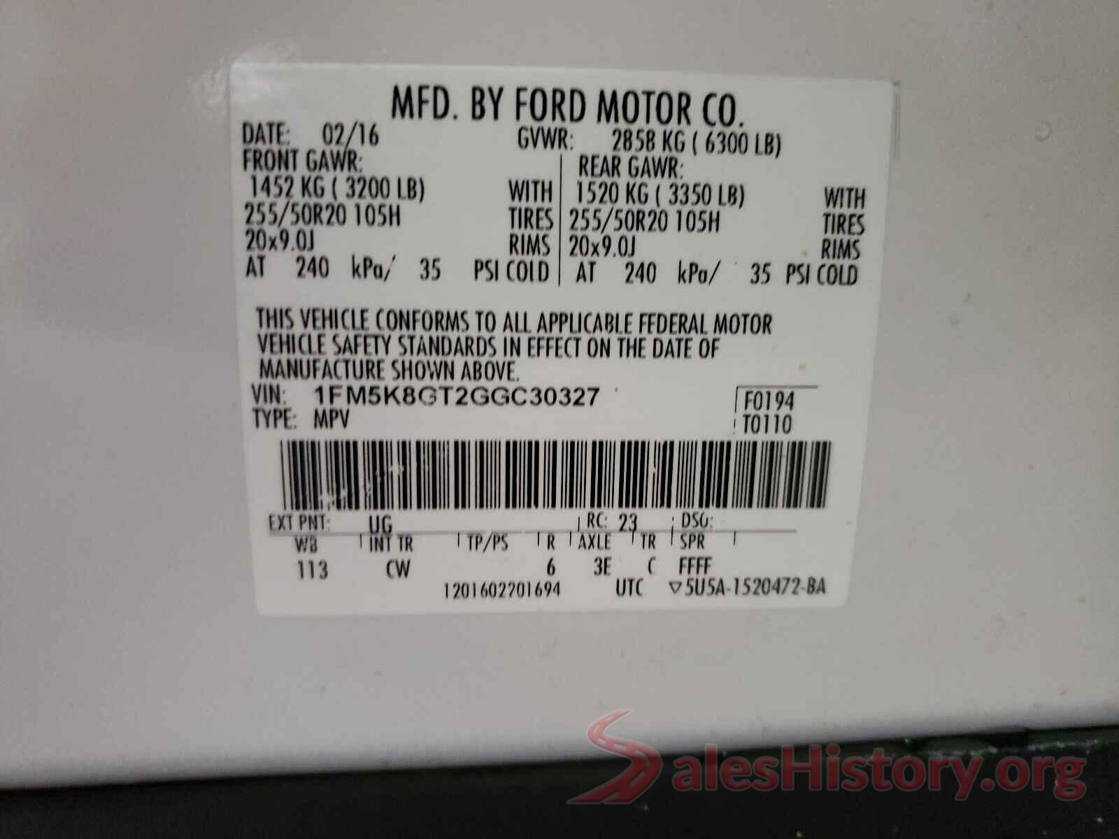 1FM5K8GT2GGC30327 2016 FORD EXPLORER