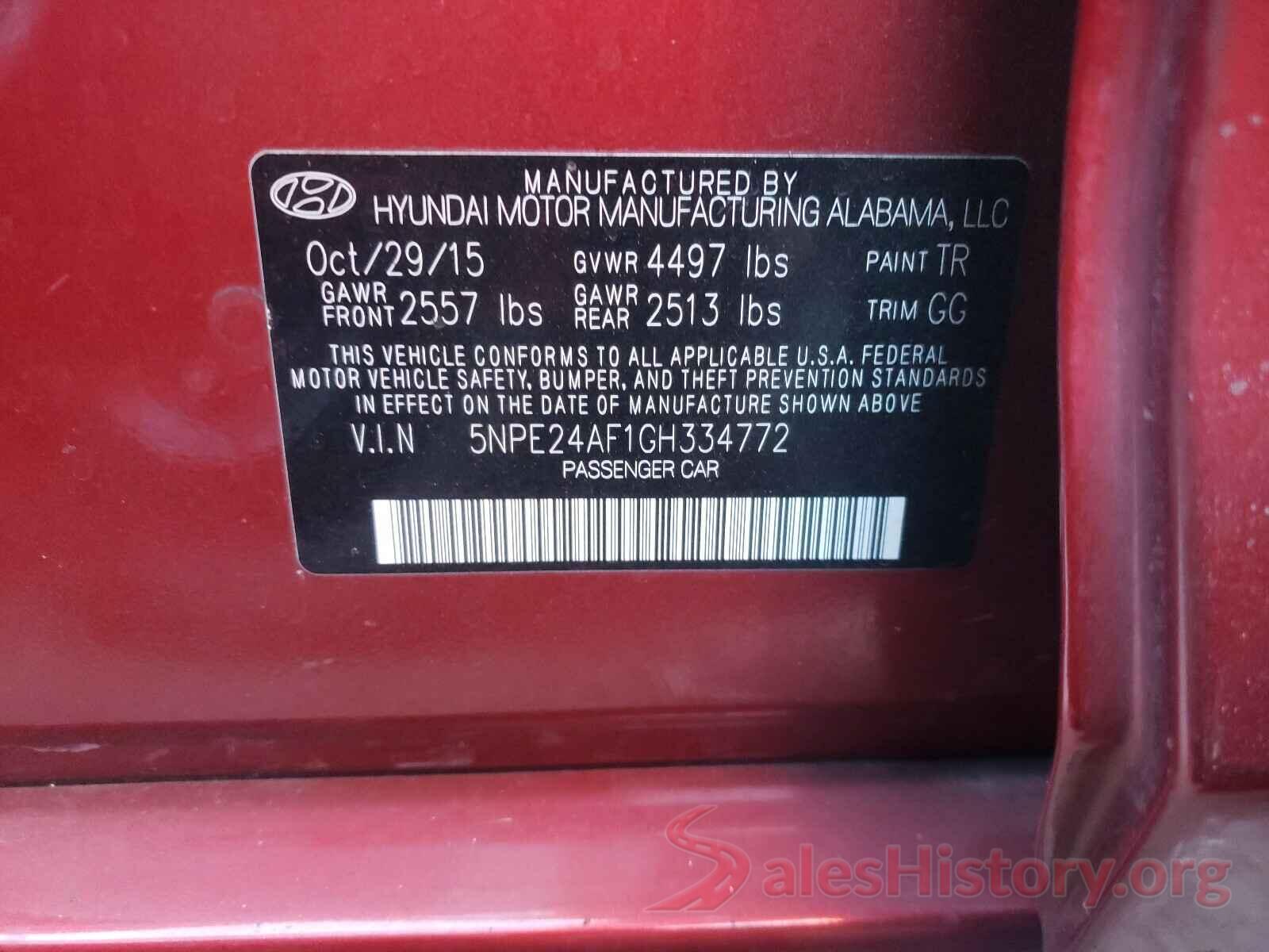 5NPE24AF1GH334772 2016 HYUNDAI SONATA