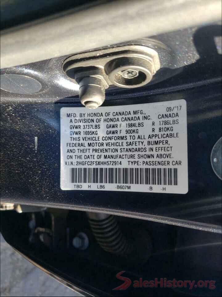 2HGFC2F5XHH572914 2017 HONDA CIVIC