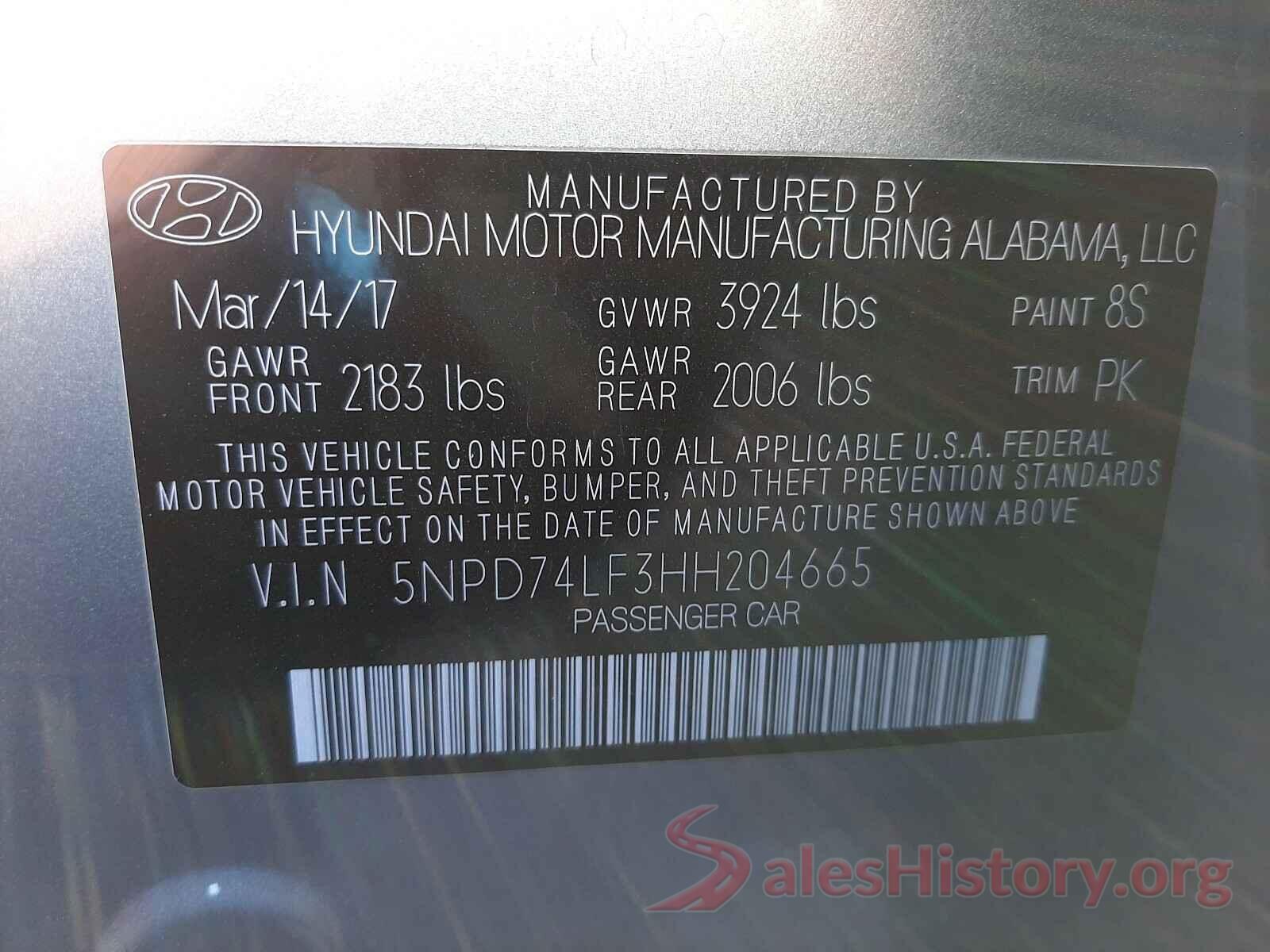 5NPD74LF3HH204665 2017 HYUNDAI ELANTRA