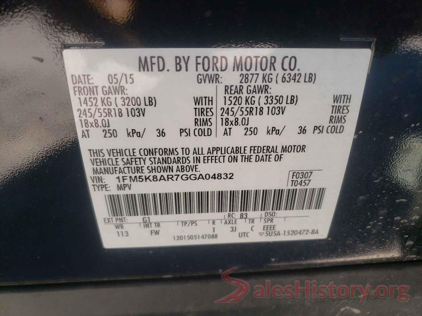 1FM5K8AR7GGA04832 2016 FORD EXPLORER