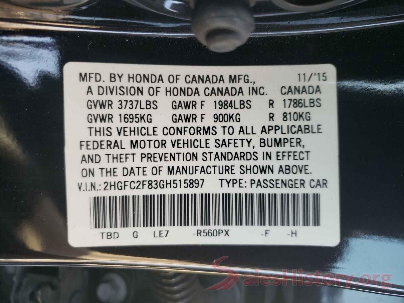 2HGFC2F83GH515897 2016 HONDA CIVIC