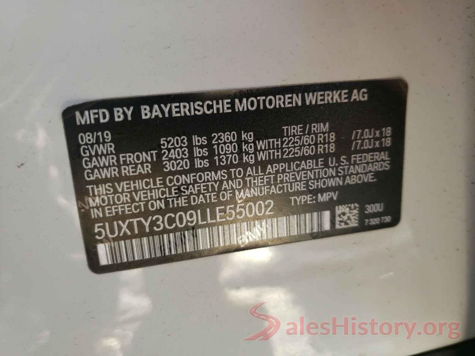 5UXTY3C09LLE55002 2020 BMW X3