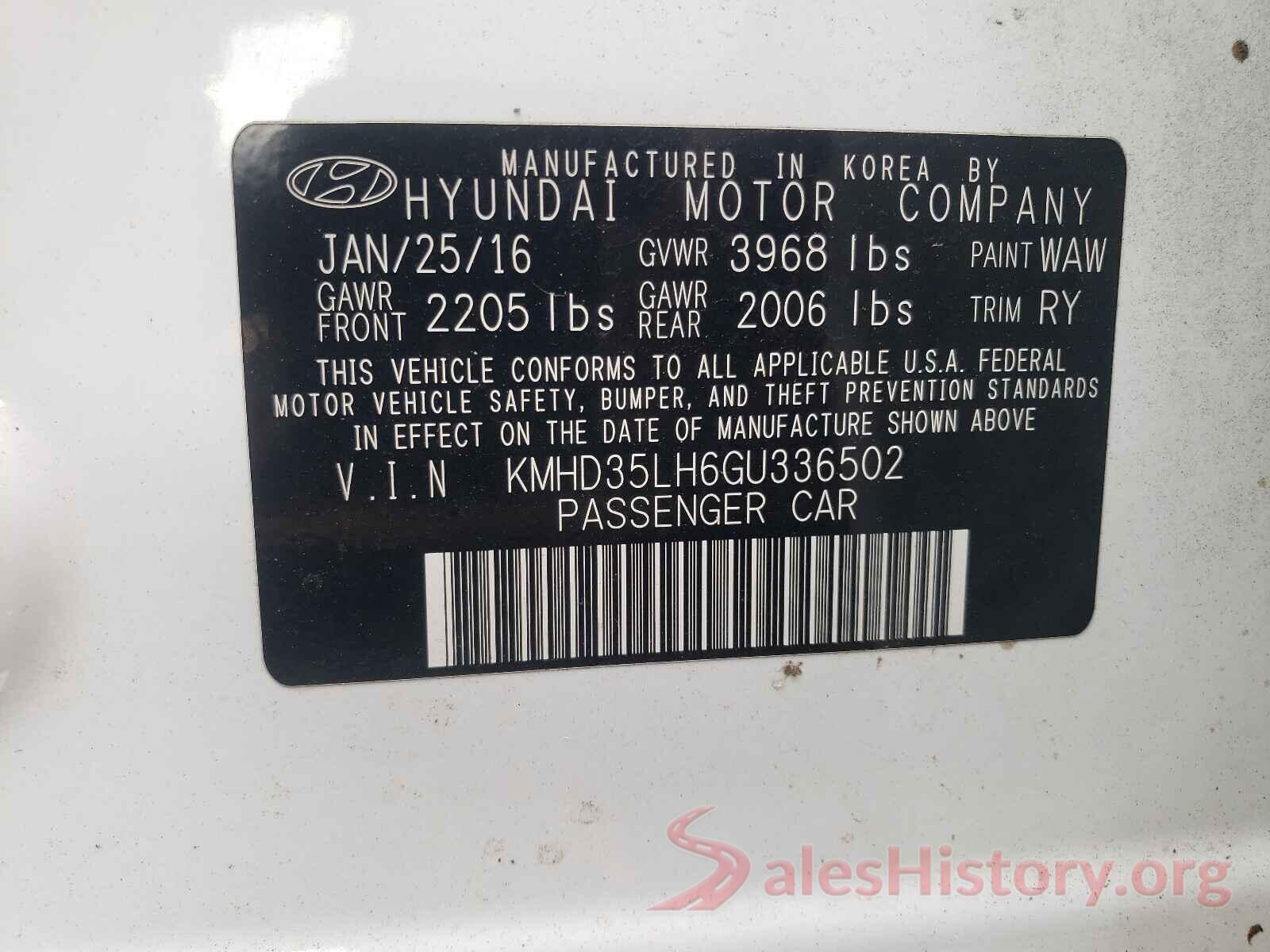 KMHD35LH6GU336502 2016 HYUNDAI ELANTRA