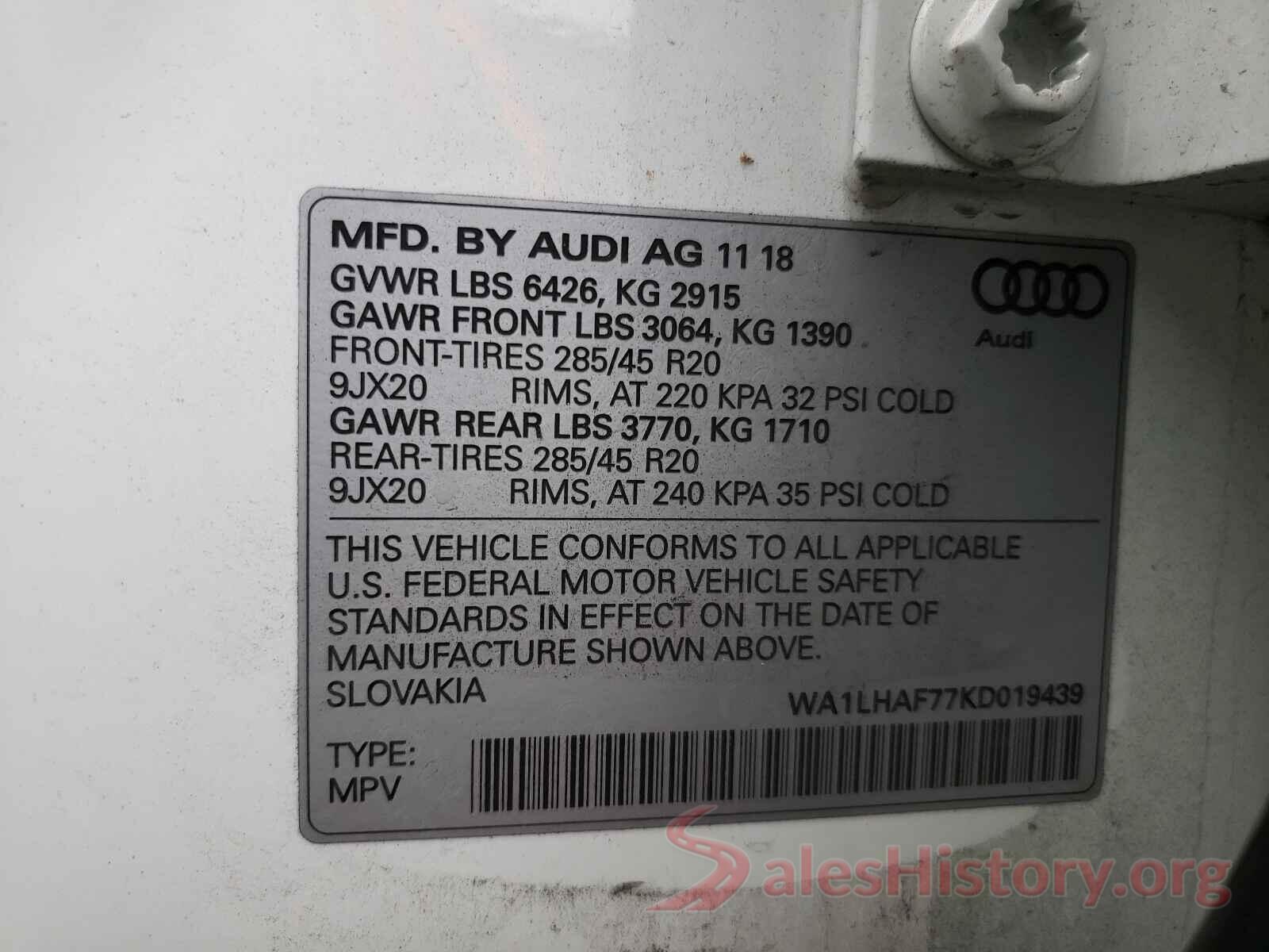 WA1LHAF77KD019439 2019 AUDI Q7