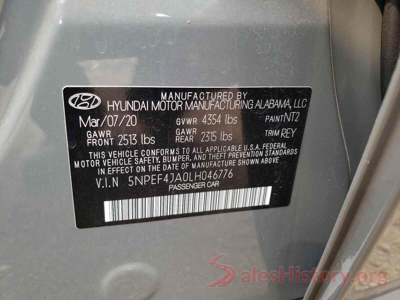 5NPEF4JA0LH046776 2020 HYUNDAI SONATA