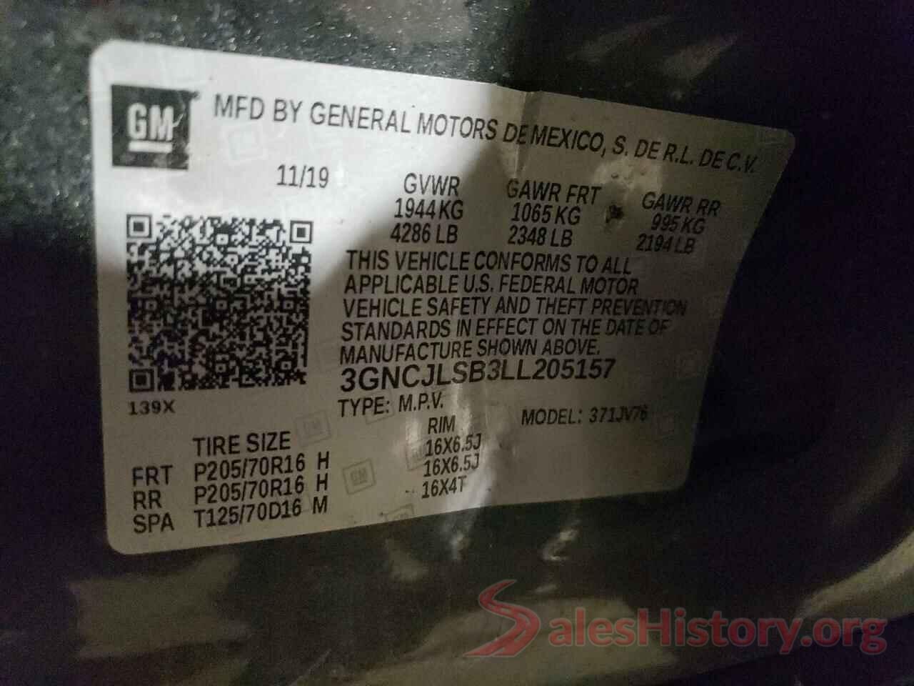 3GNCJLSB3LL205157 2020 CHEVROLET TRAX