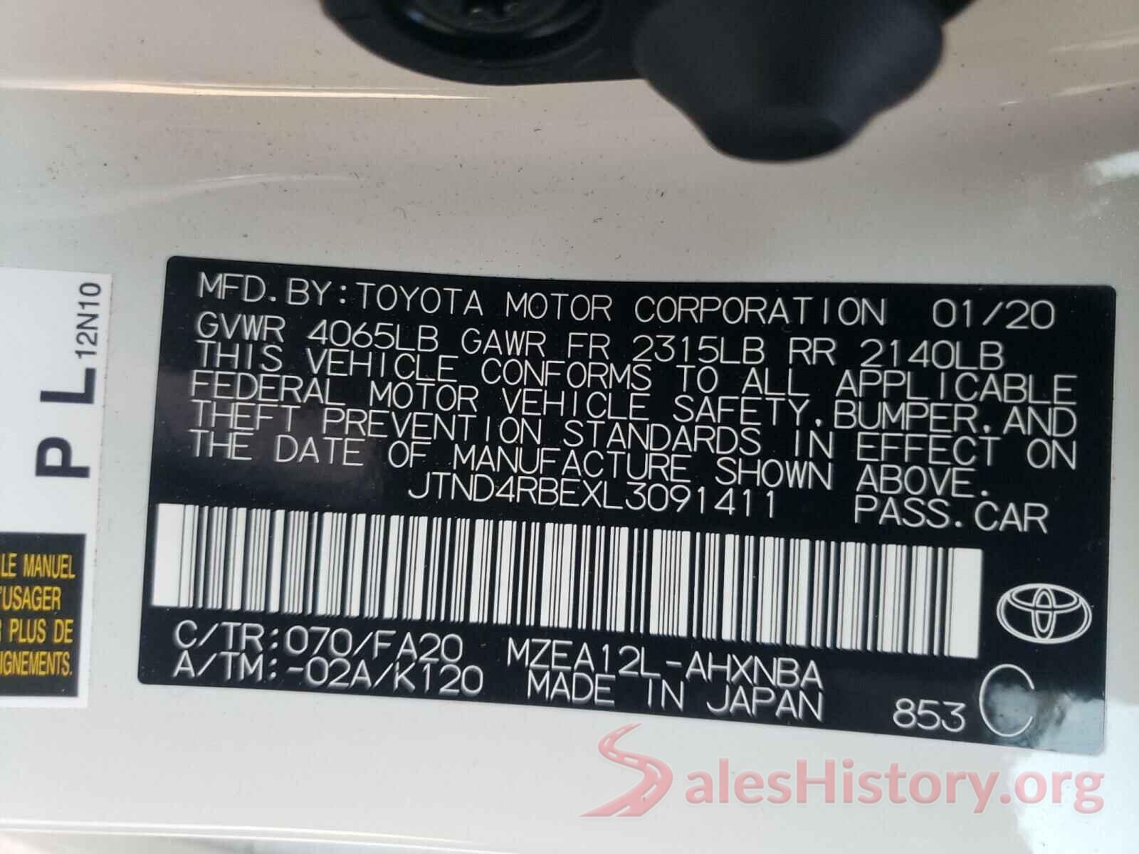 JTND4RBEXL3091411 2020 TOYOTA COROLLA