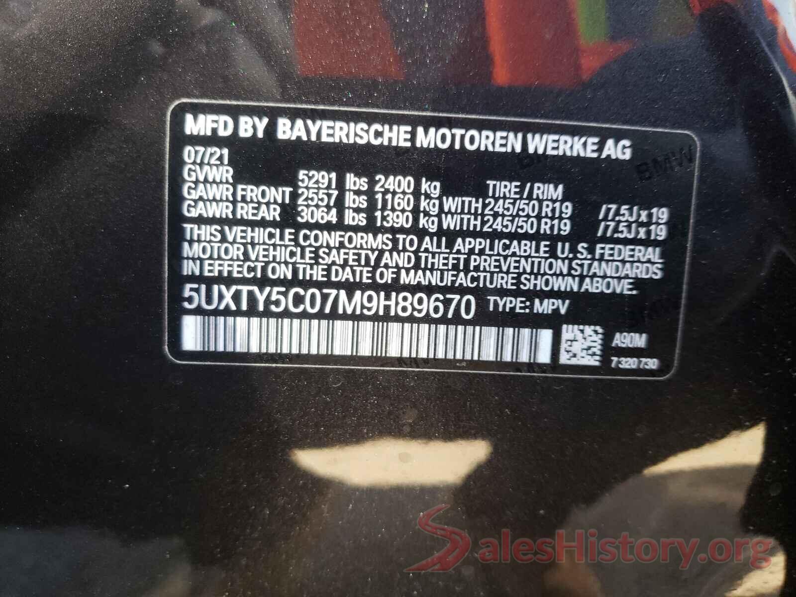 5UXTY5C07M9H89670 2021 BMW X3