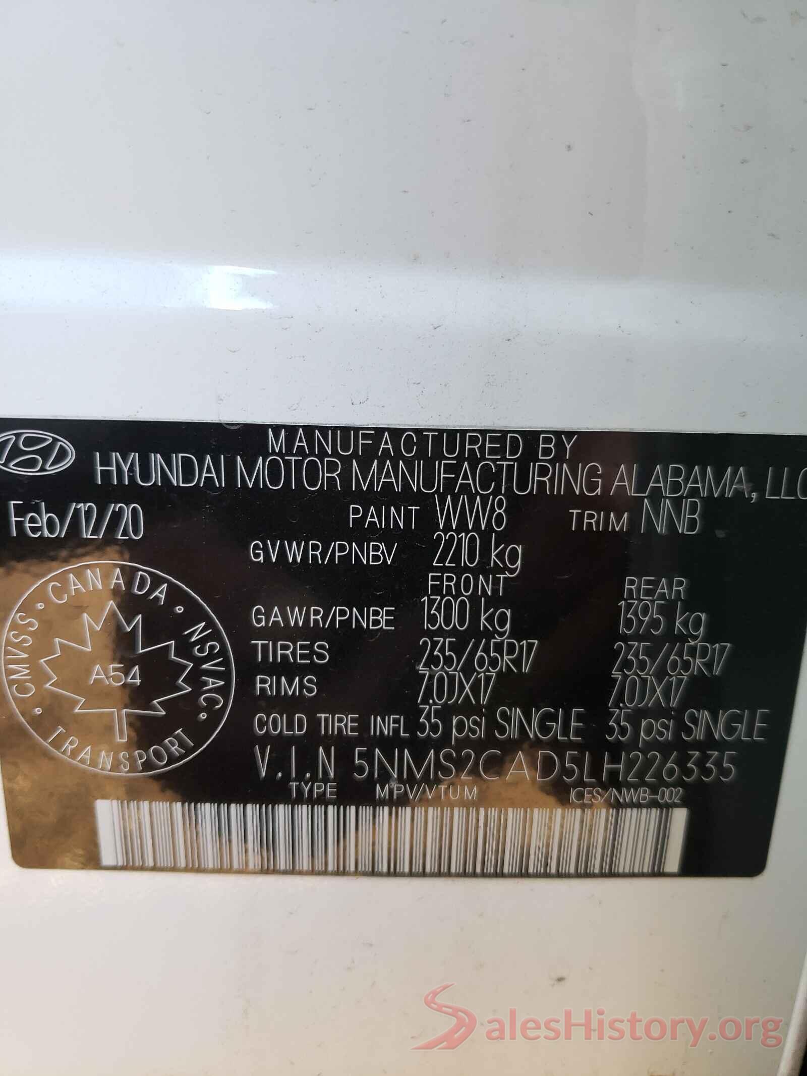 5NMS2CAD5LH226335 2020 HYUNDAI SANTA FE