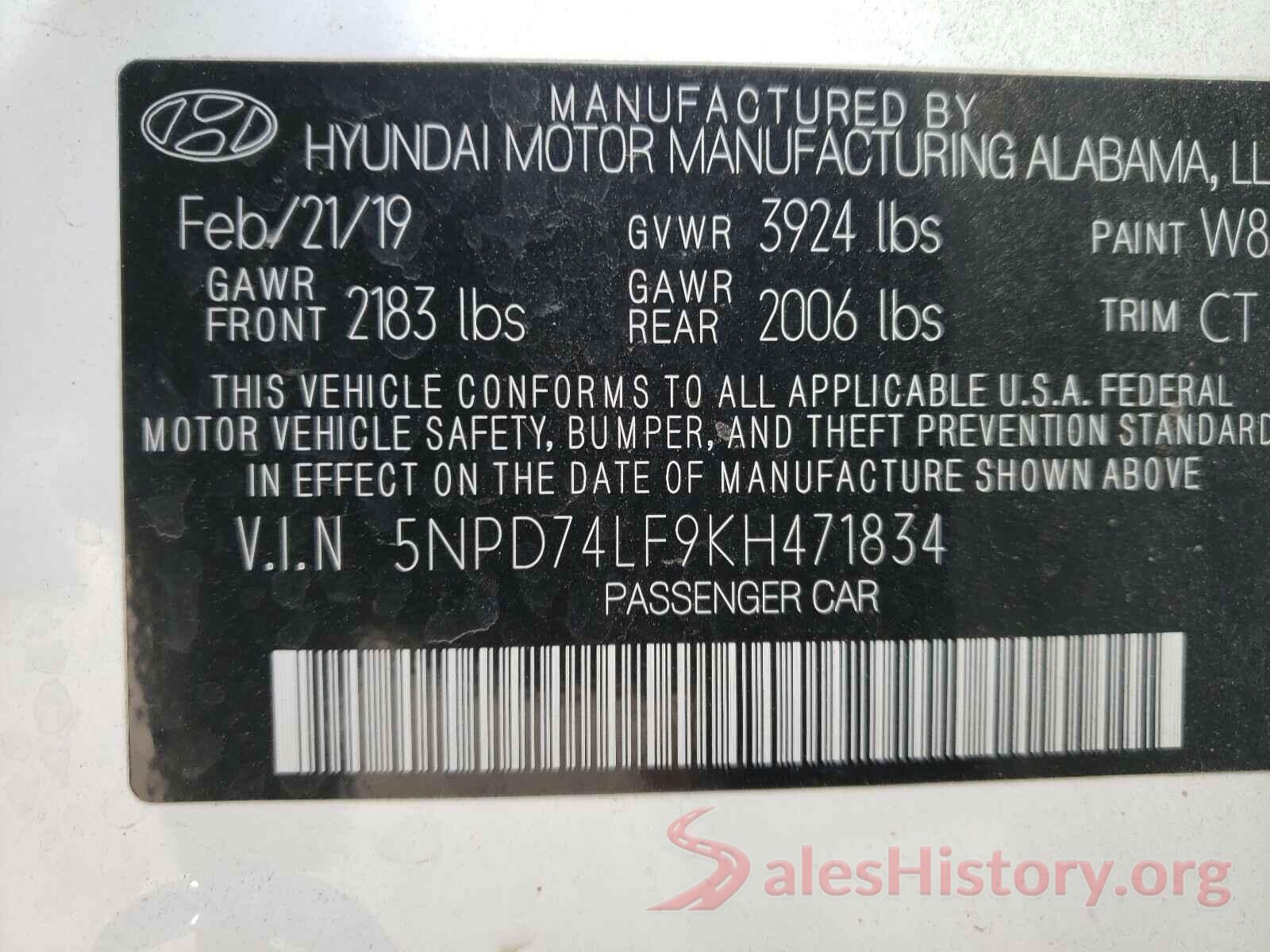 5NPD74LF9KH471834 2019 HYUNDAI ELANTRA