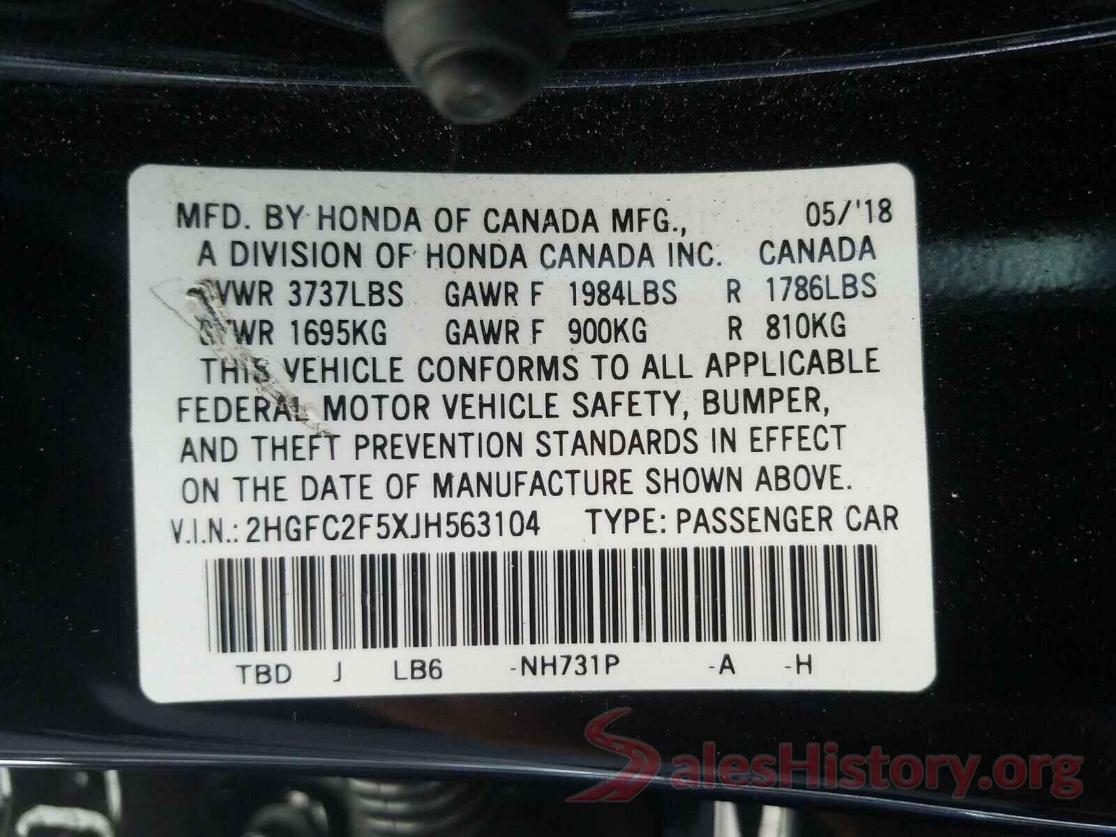 2HGFC2F5XJH563104 2018 HONDA CIVIC