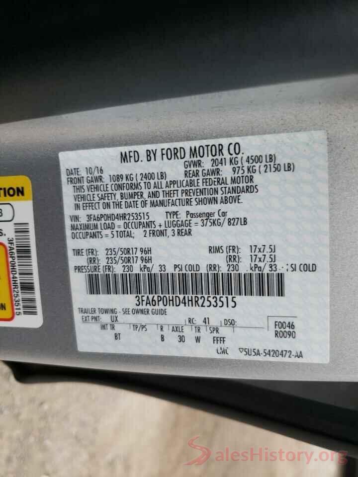 3FA6P0HD4HR253515 2017 FORD FUSION