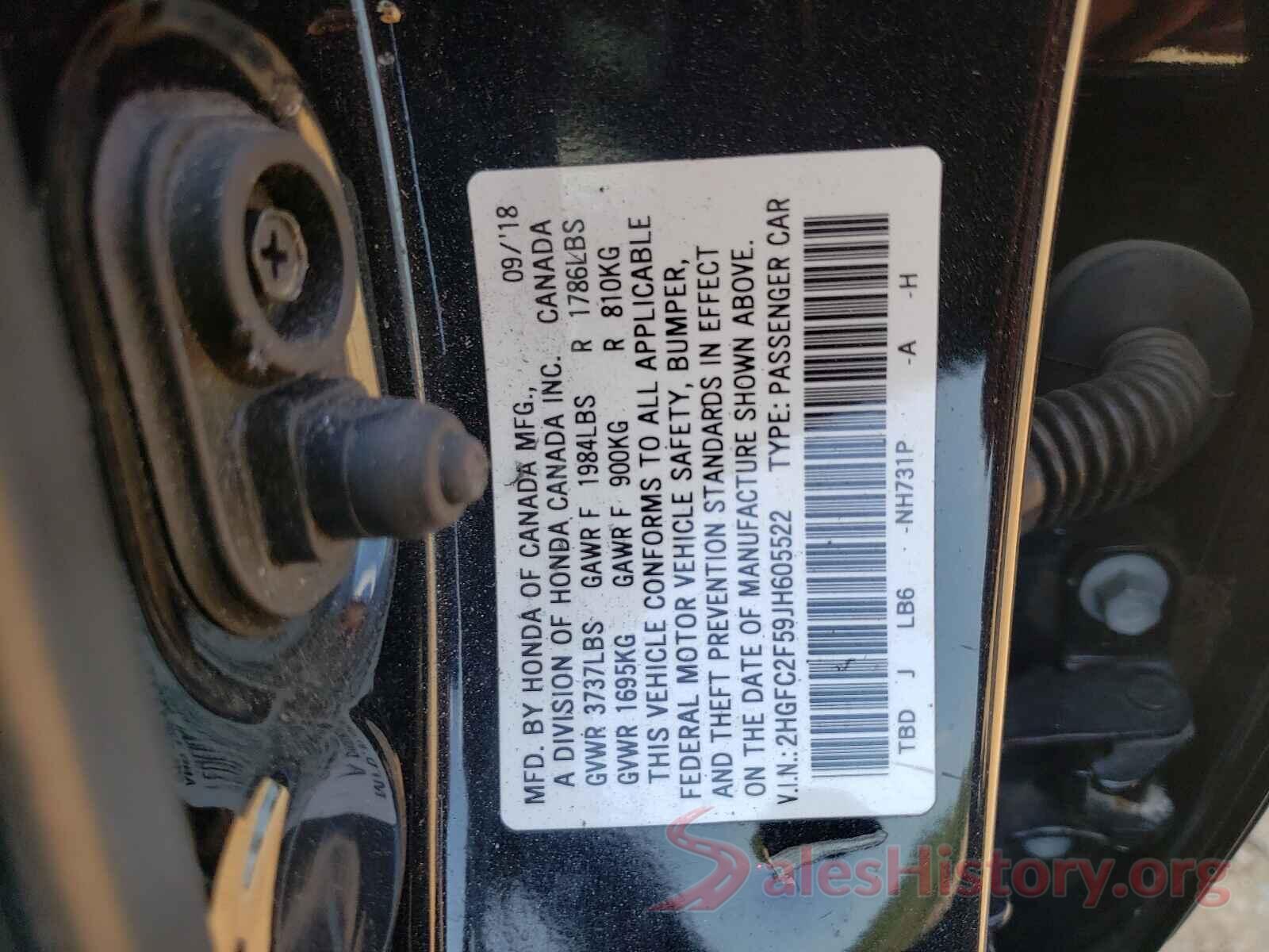 2HGFC2F59JH605522 2018 HONDA CIVIC