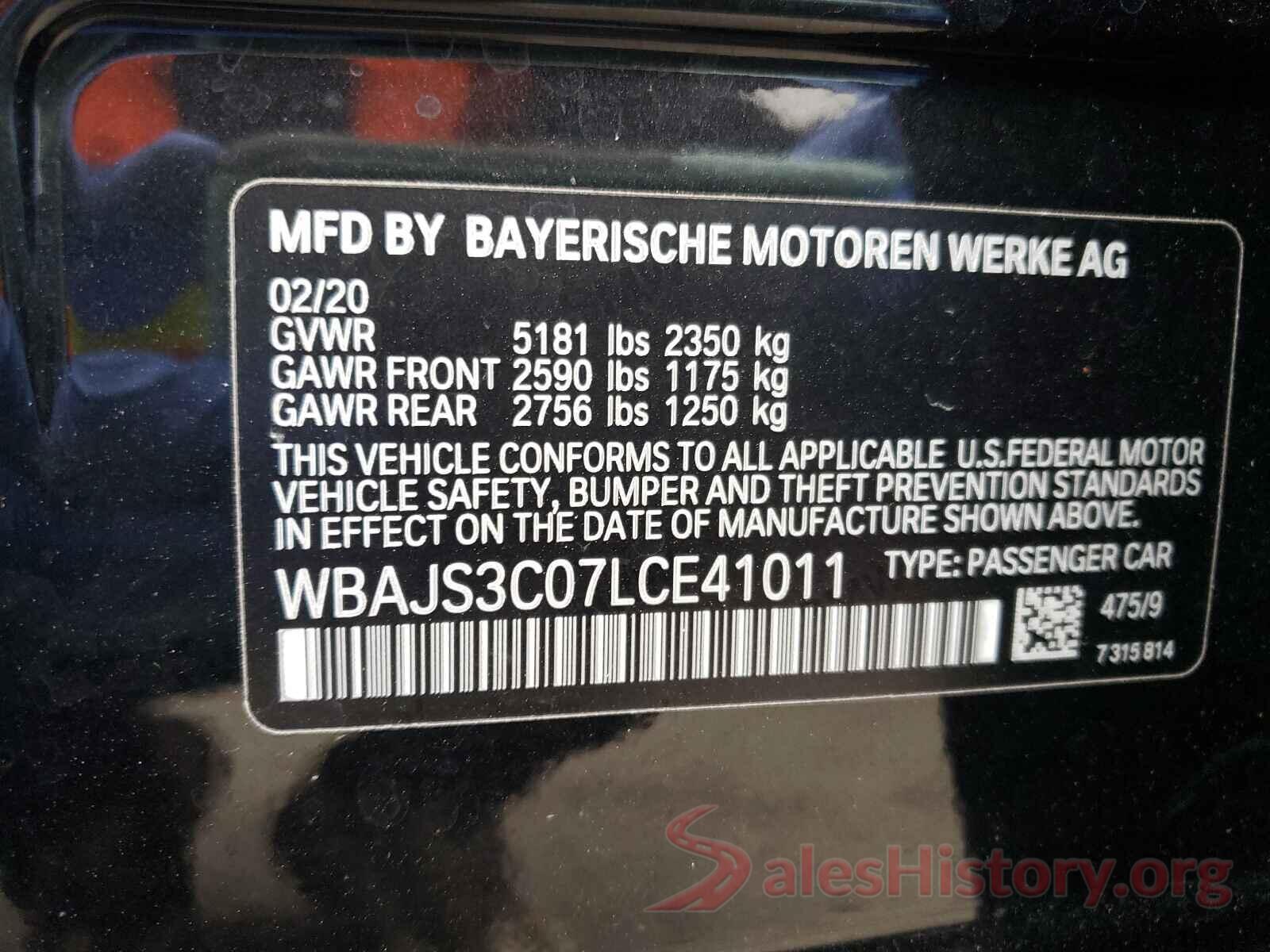 WBAJS3C07LCE41011 2020 BMW 5 SERIES