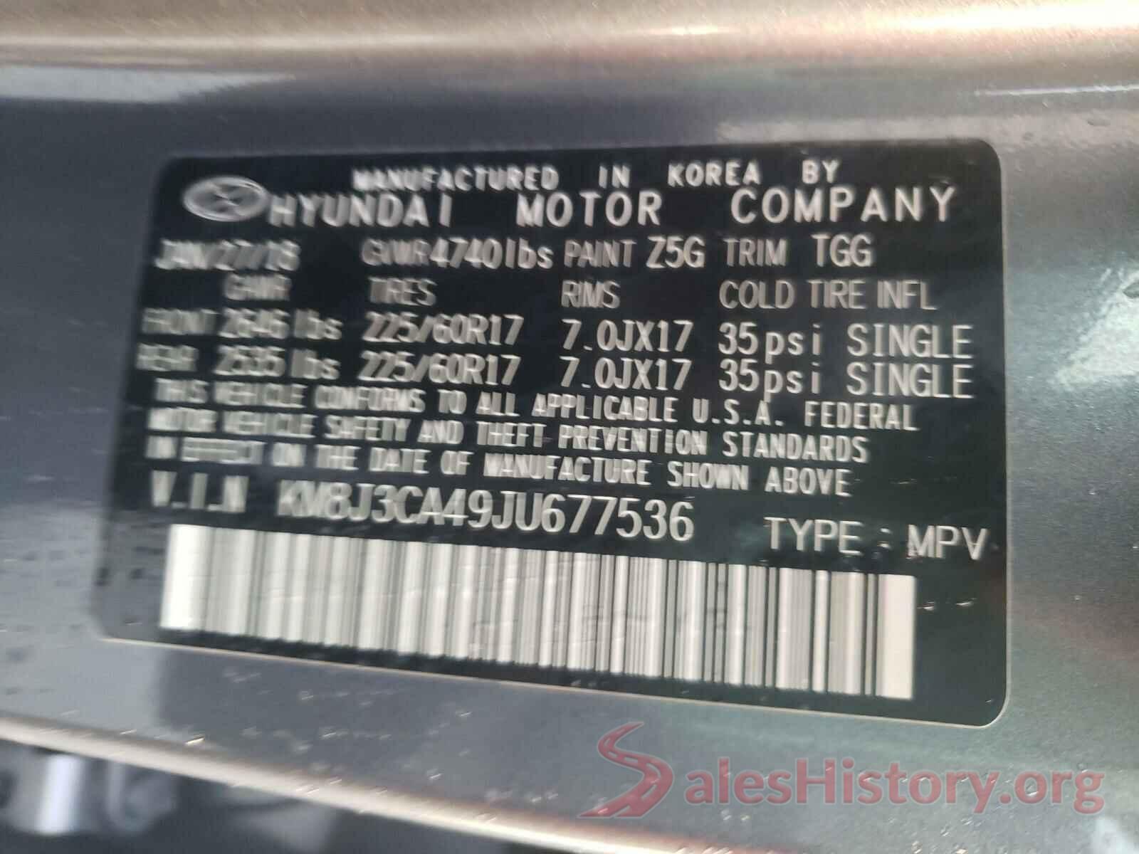 KM8J3CA49JU677536 2018 HYUNDAI TUCSON