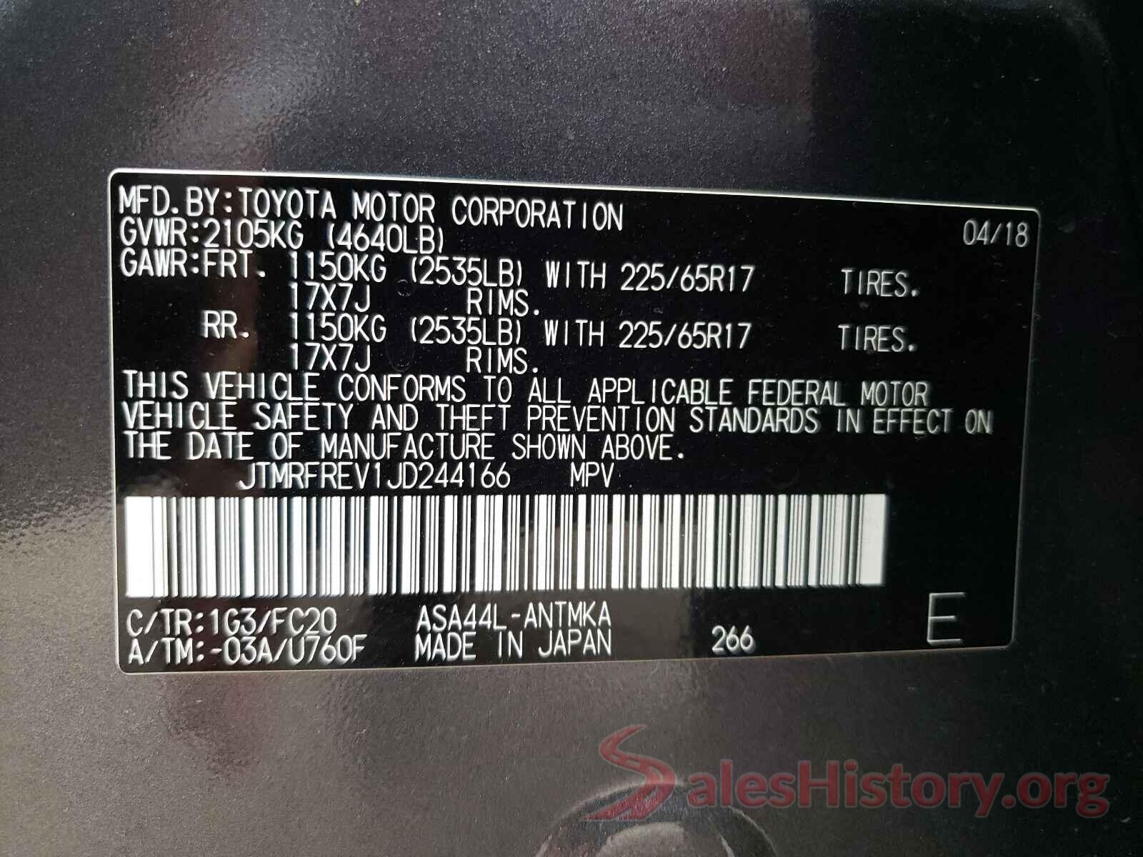 JTMRFREV1JD244166 2018 TOYOTA RAV4