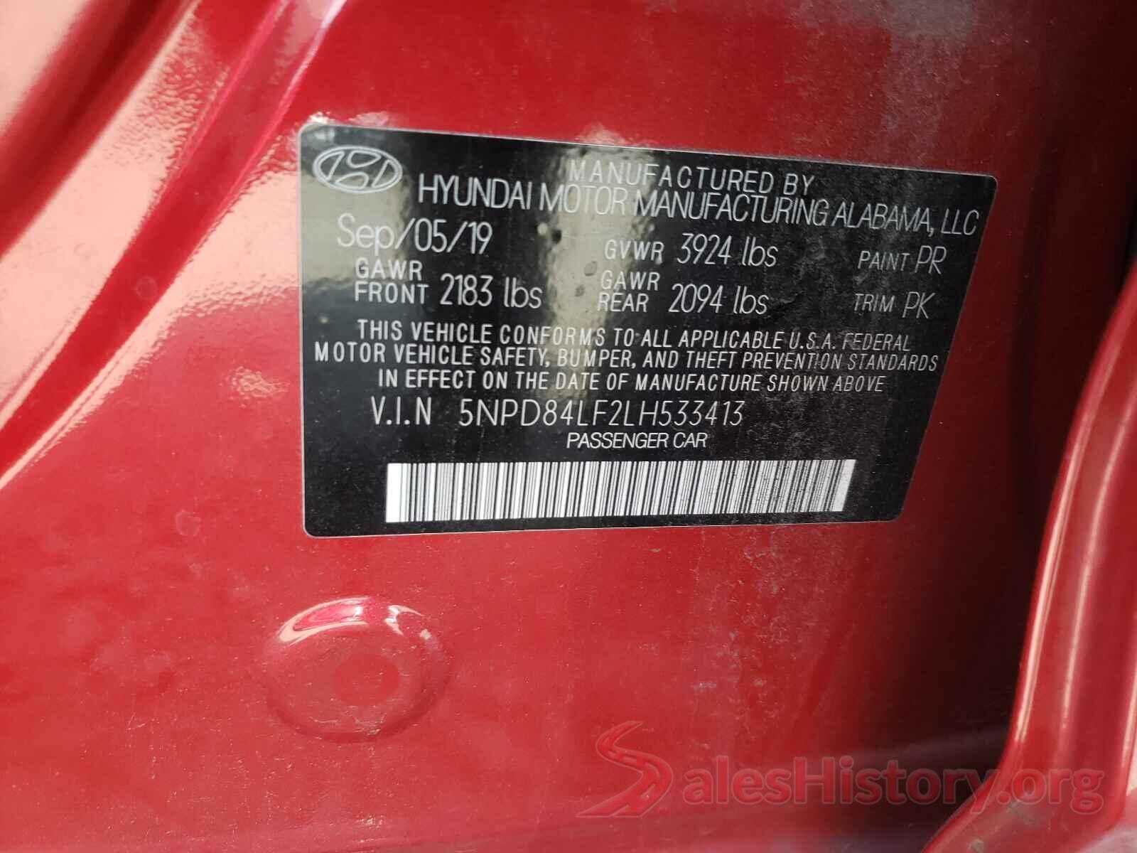 5NPD84LF2LH533413 2020 HYUNDAI ELANTRA