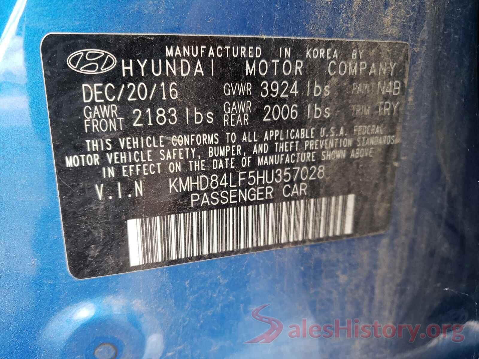 KMHD84LF5HU357028 2017 HYUNDAI ELANTRA