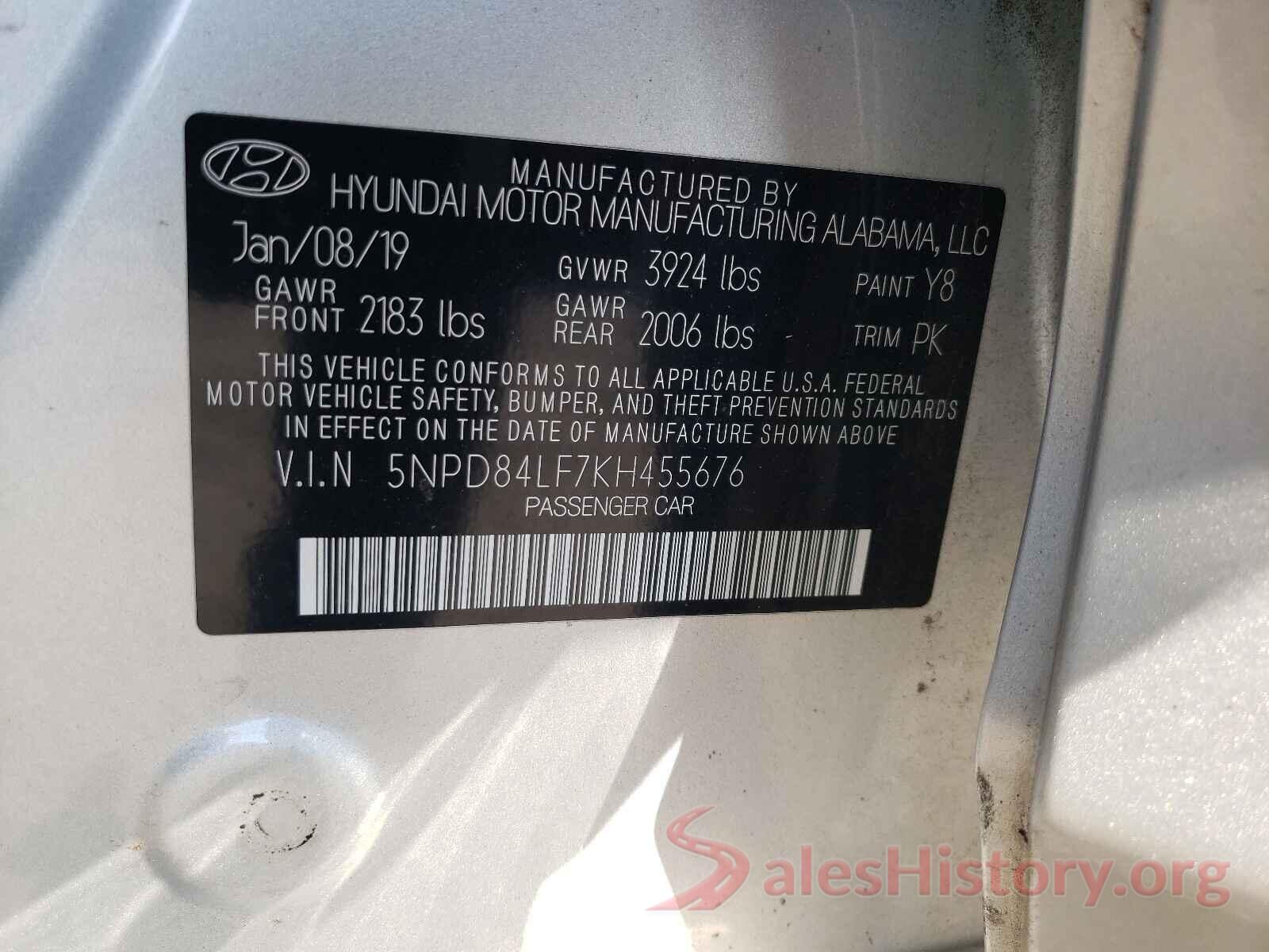 5NPD84LF7KH455676 2019 HYUNDAI ELANTRA