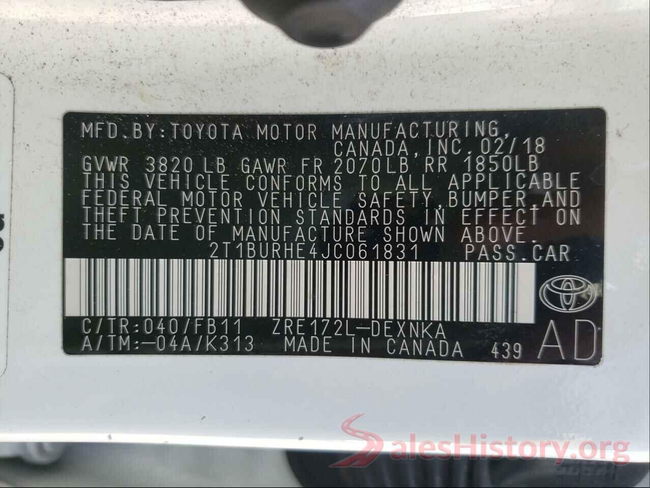 2T1BURHE4JC061831 2018 TOYOTA COROLLA