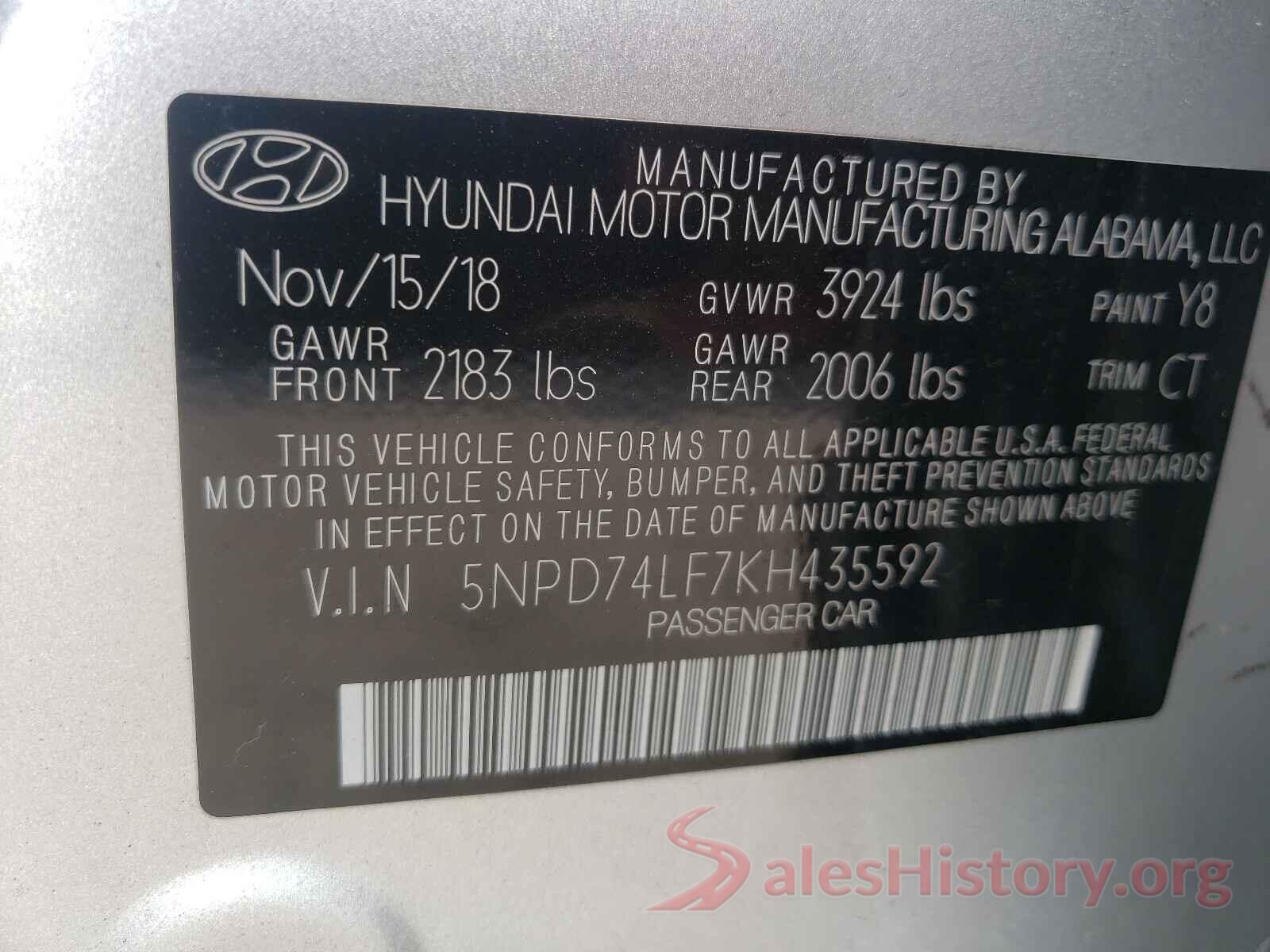 5NPD74LF7KH435592 2019 HYUNDAI ELANTRA