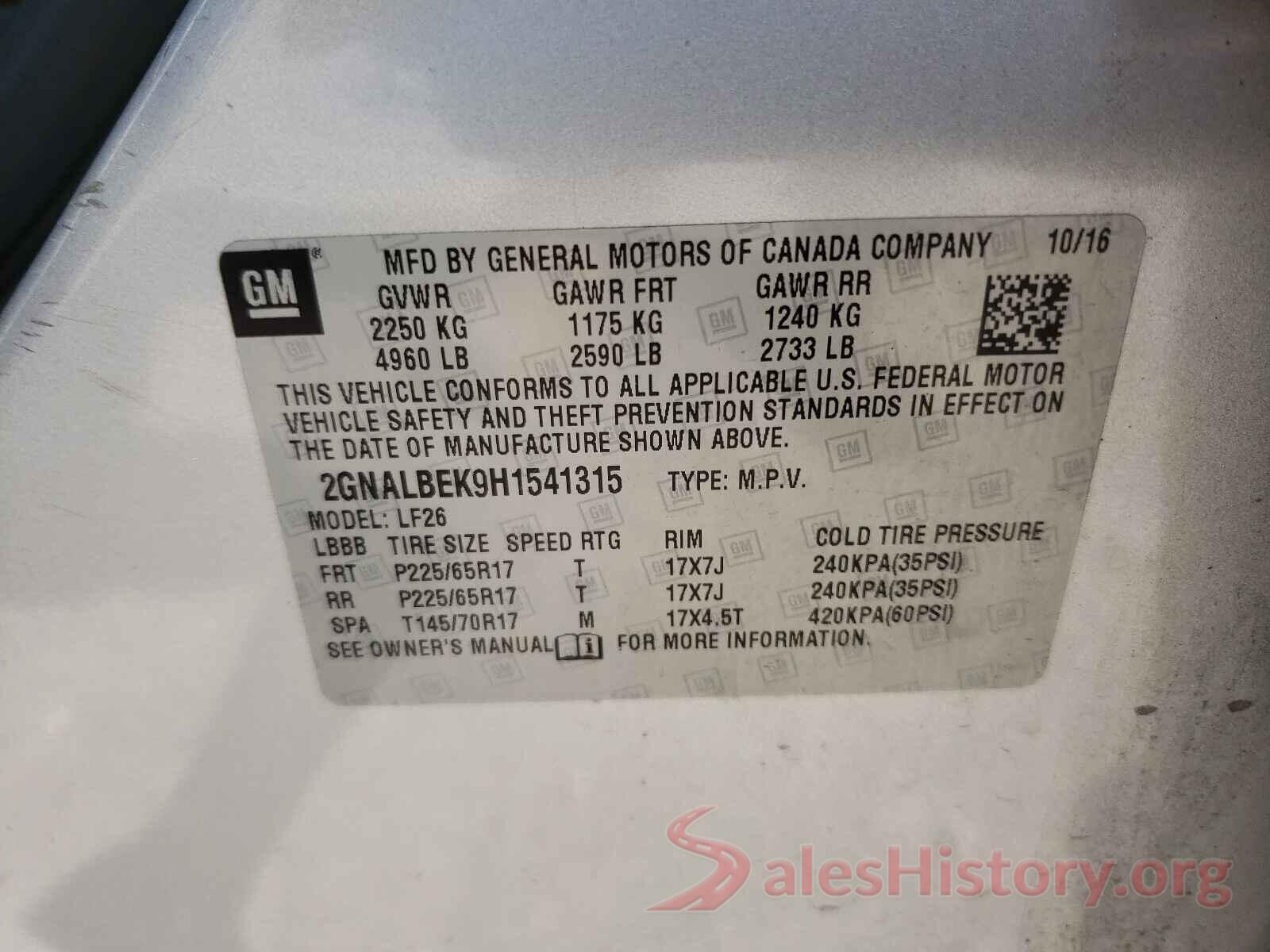 2GNALBEK9H1541315 2017 CHEVROLET EQUINOX