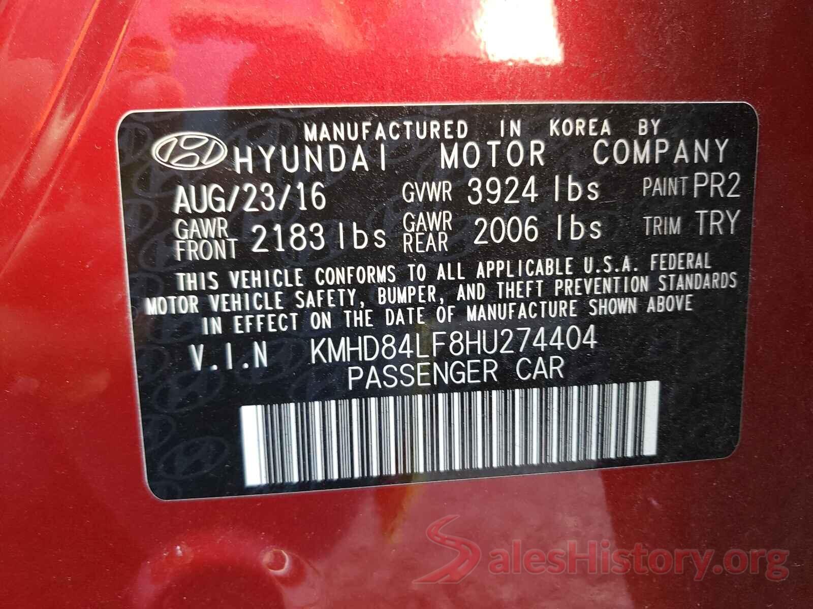 KMHD84LF8HU274404 2017 HYUNDAI ELANTRA