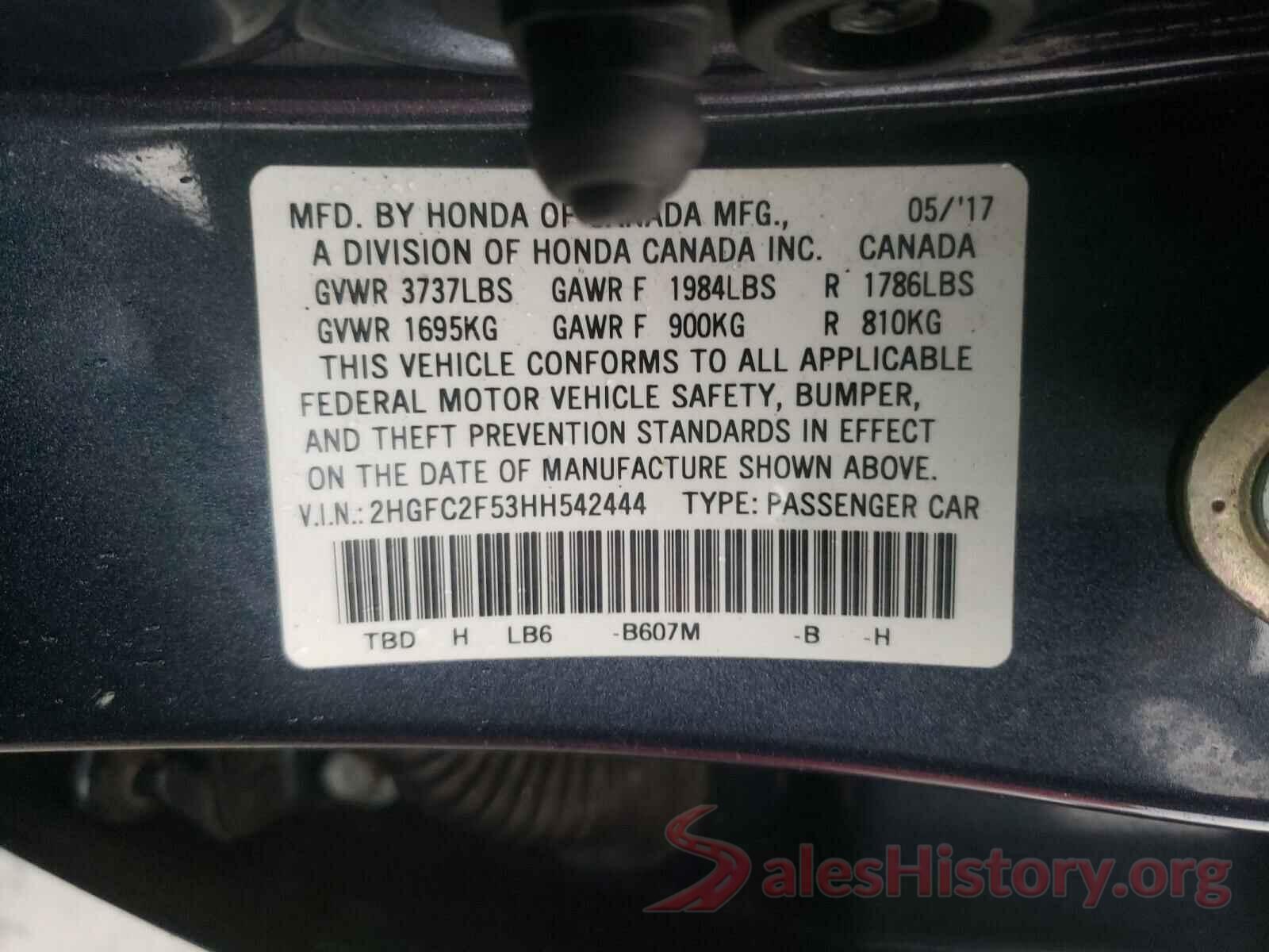 2HGFC2F53HH542444 2017 HONDA CIVIC