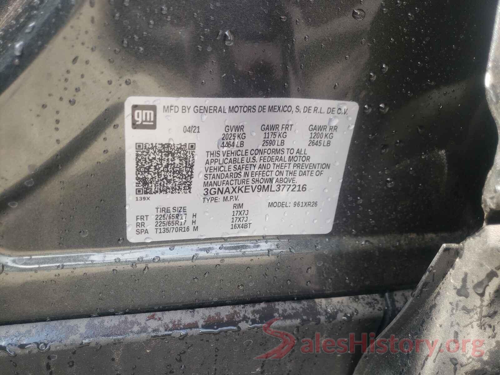 3GNAXKEV9ML377216 2021 CHEVROLET EQUINOX