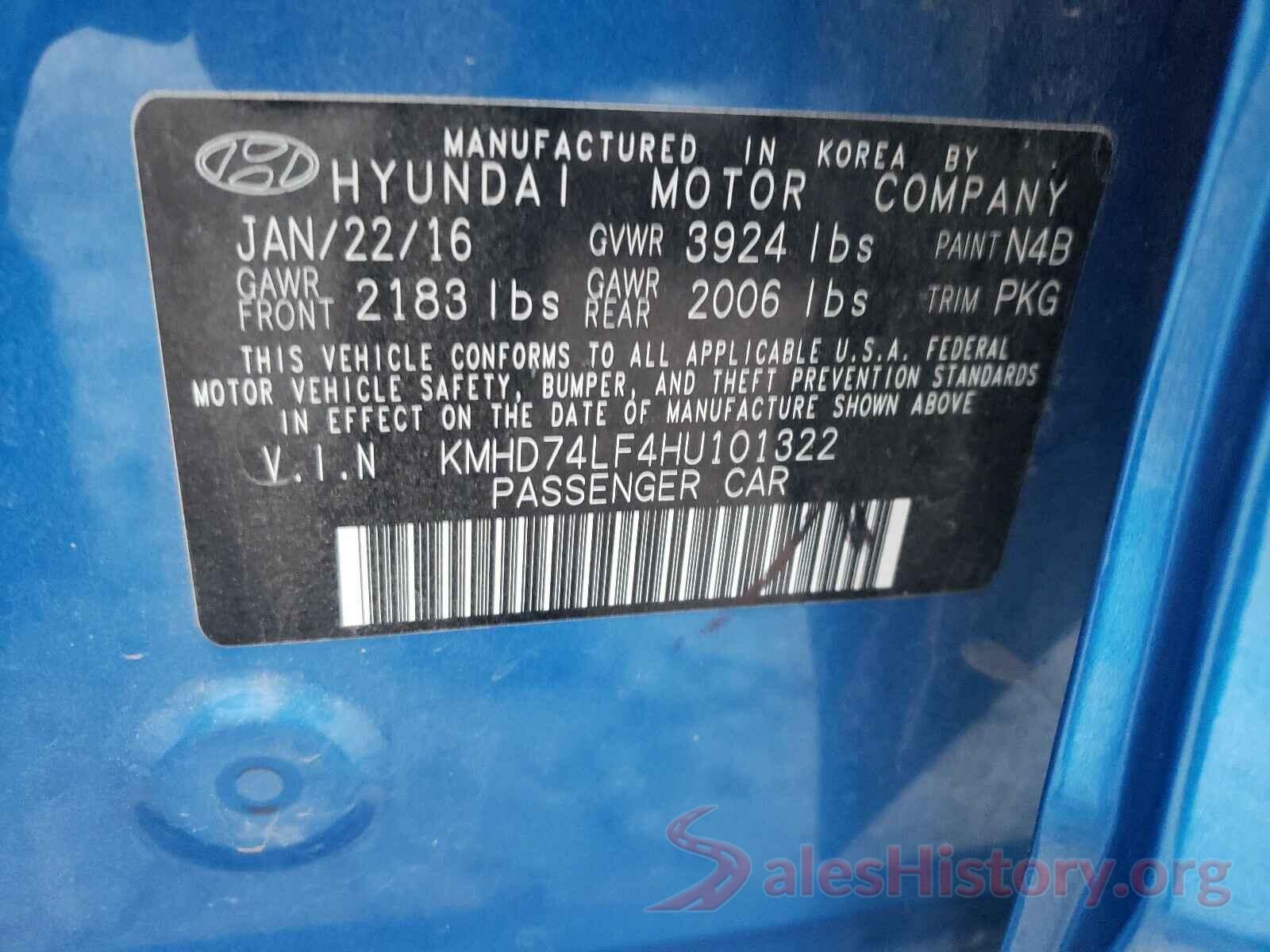 KMHD74LF4HU101322 2017 HYUNDAI ELANTRA