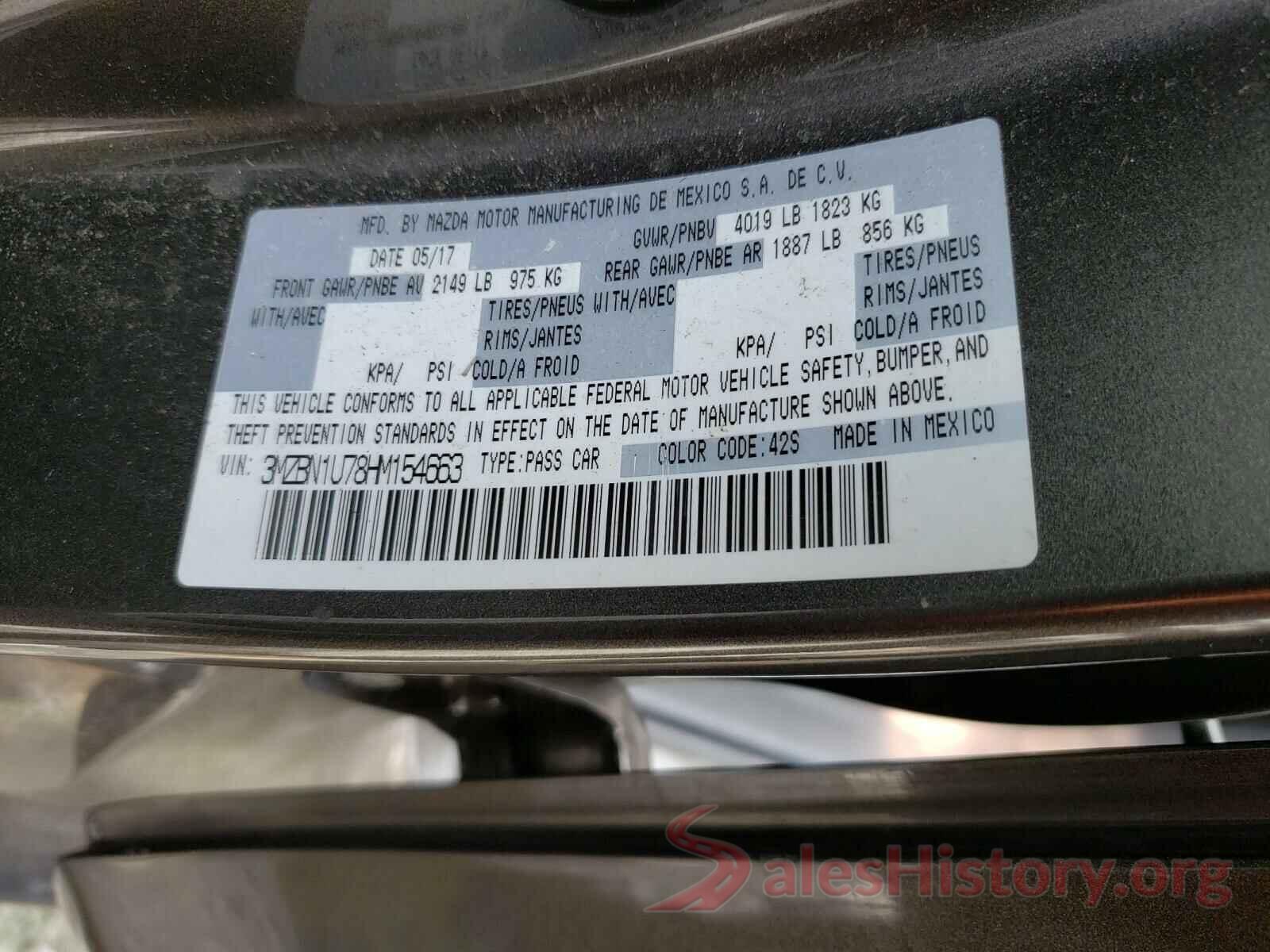 3MZBN1U78HM154663 2017 MAZDA 3