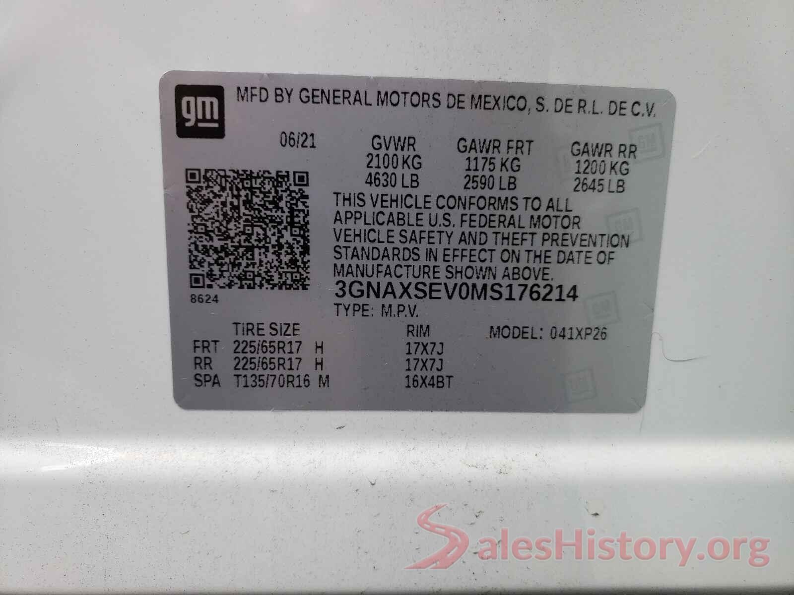 3GNAXSEV0MS176214 2021 CHEVROLET EQUINOX