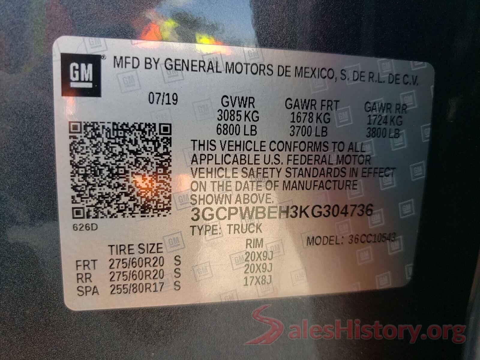 3GCPWBEH3KG304736 2019 CHEVROLET SILVERADO