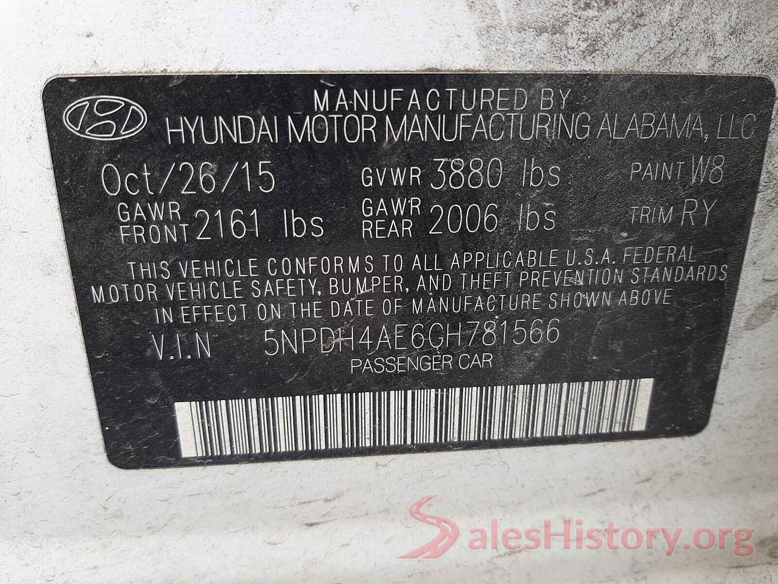 5NPDH4AE6GH781566 2016 HYUNDAI ELANTRA