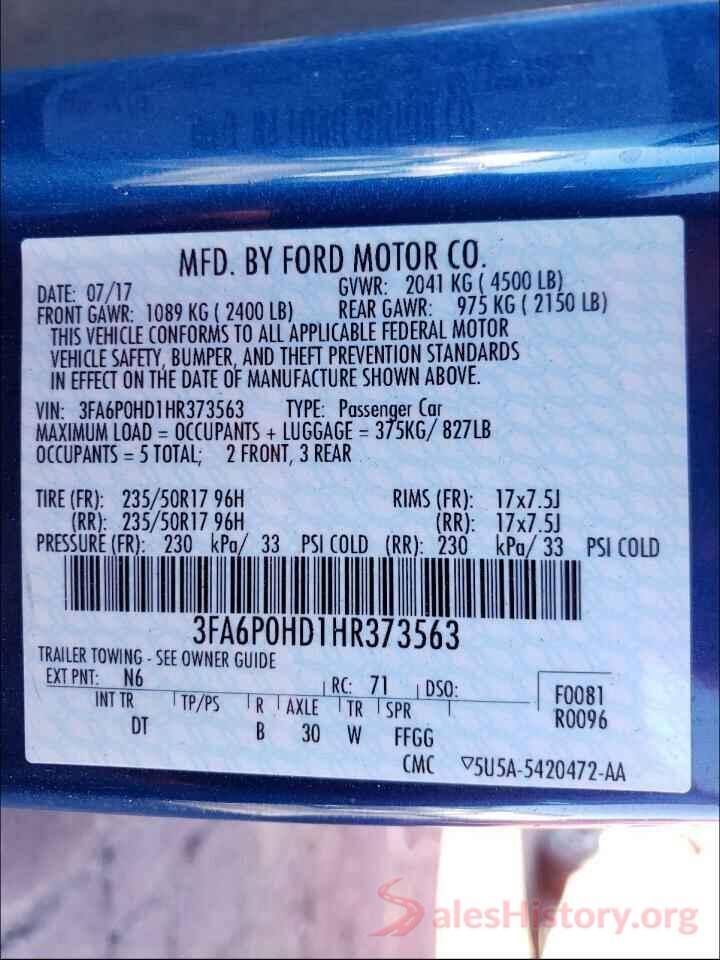 3FA6P0HD1HR373563 2017 FORD FUSION