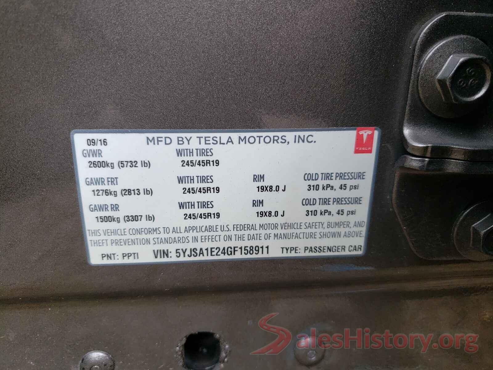 5YJSA1E24GF158911 2016 TESLA MODEL S