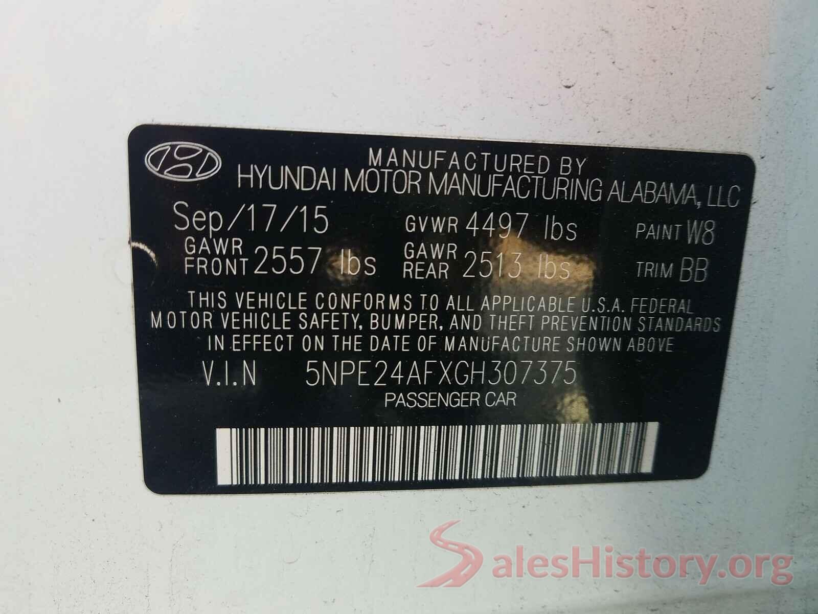 5NPE24AFXGH307375 2016 HYUNDAI SONATA